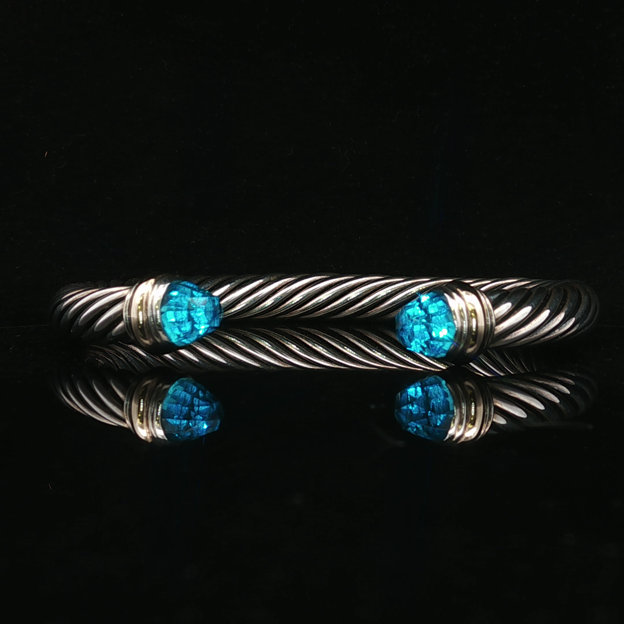 Sterling Silver & 14K Yellow Gold David Yurman Cuff with Blue Topaz