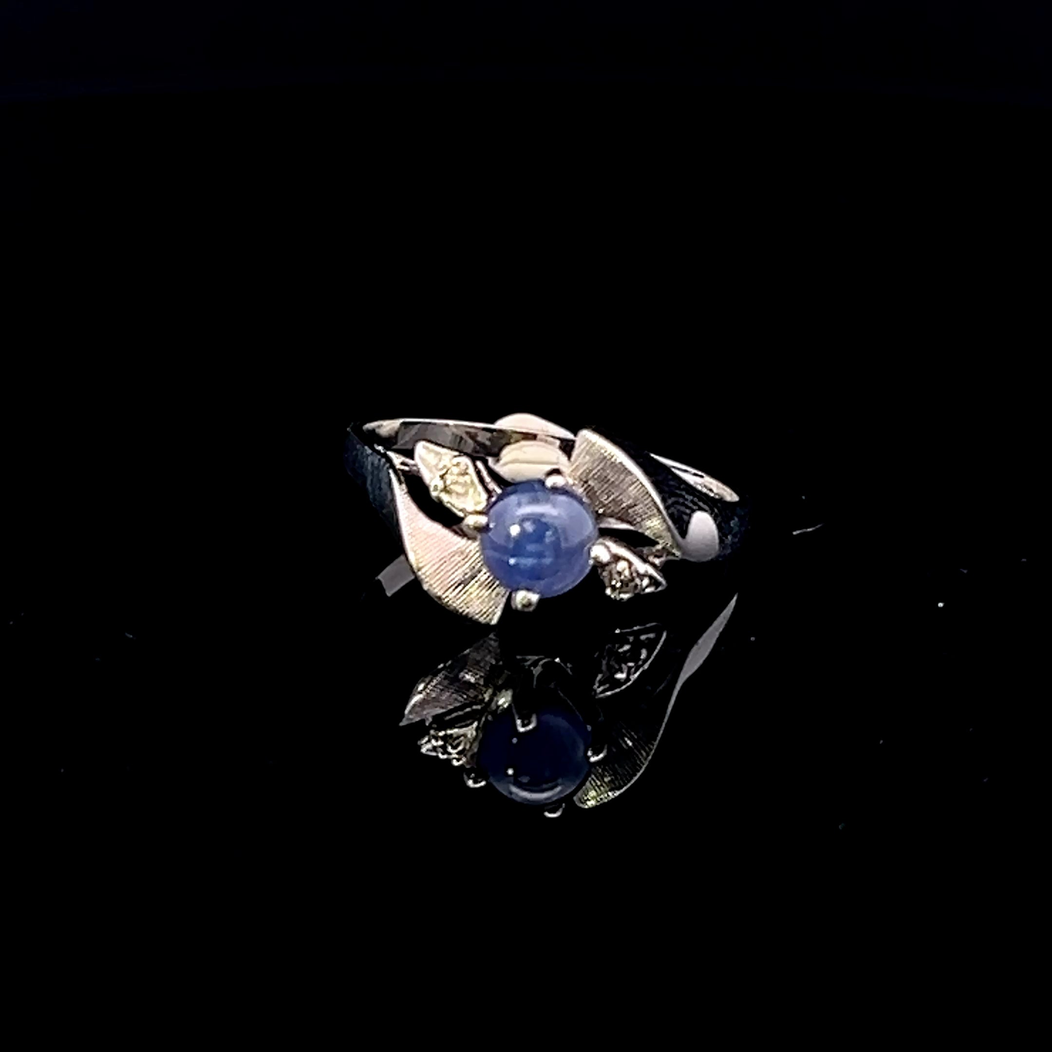 Jessica 10K White Gold Contemporary Fashion Ring with Blue Star Stone, Size 6