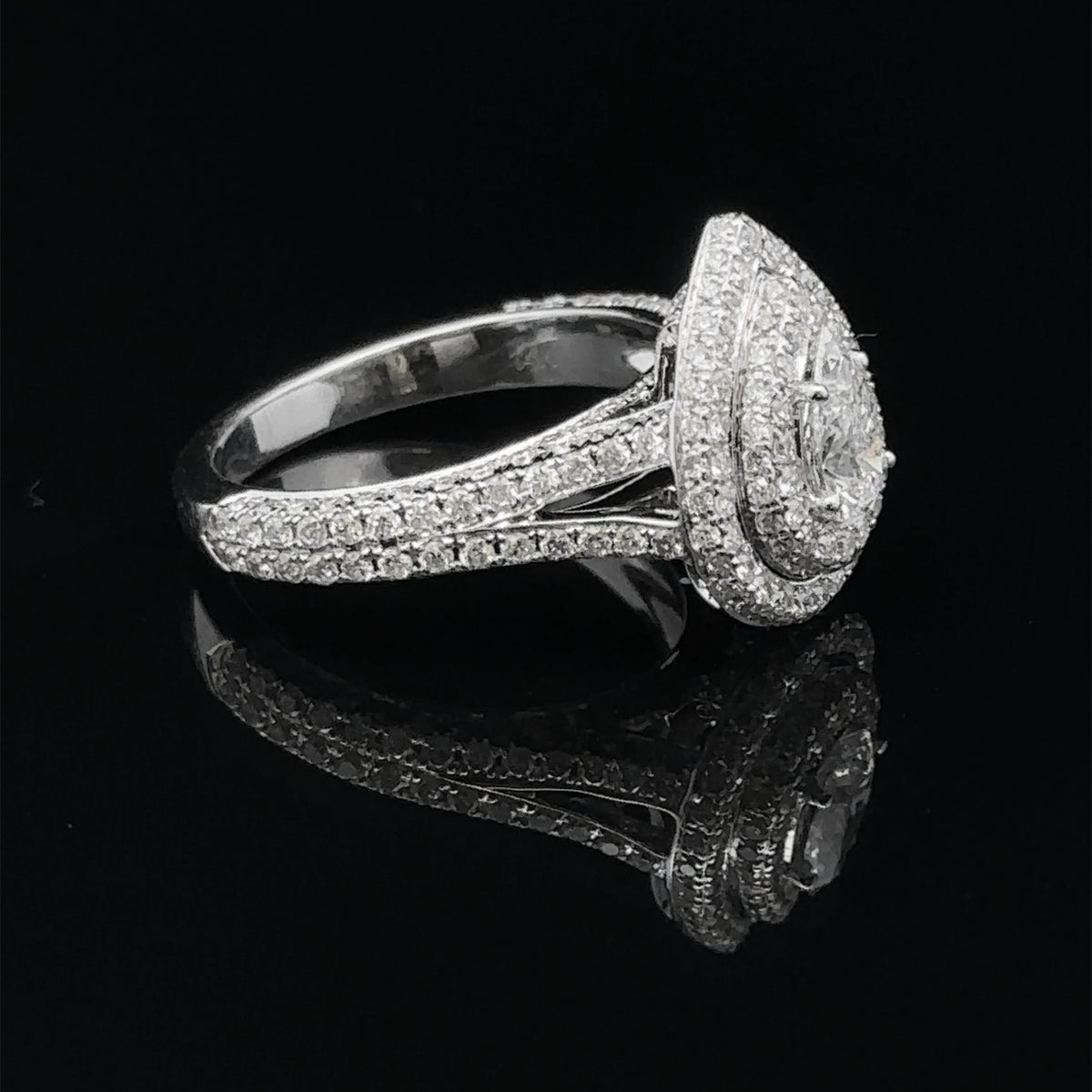Selah 14k White Gold Pear Diamond Double Halo Ring