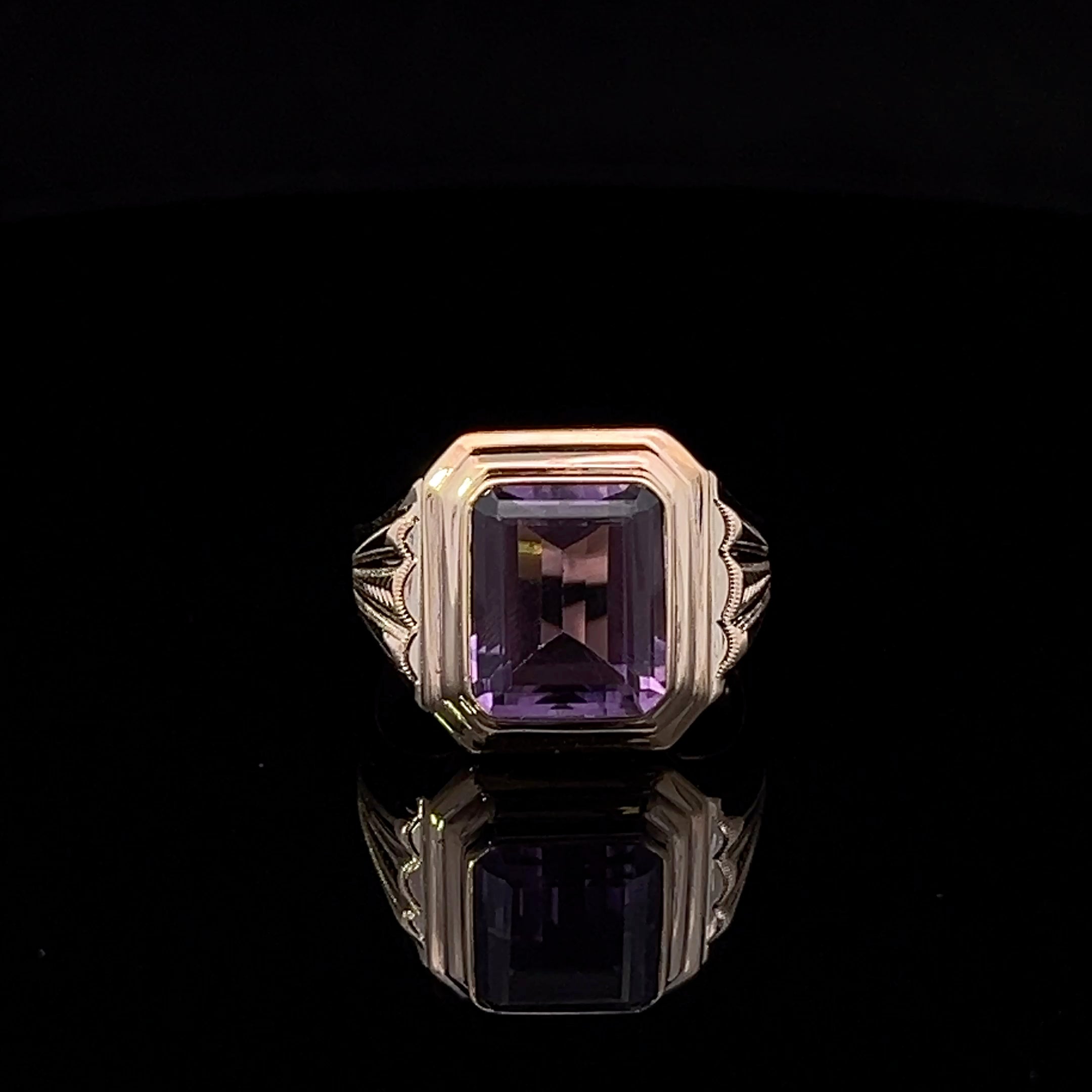 Armani 10K Yellow Gold Amethyst Men's Ring