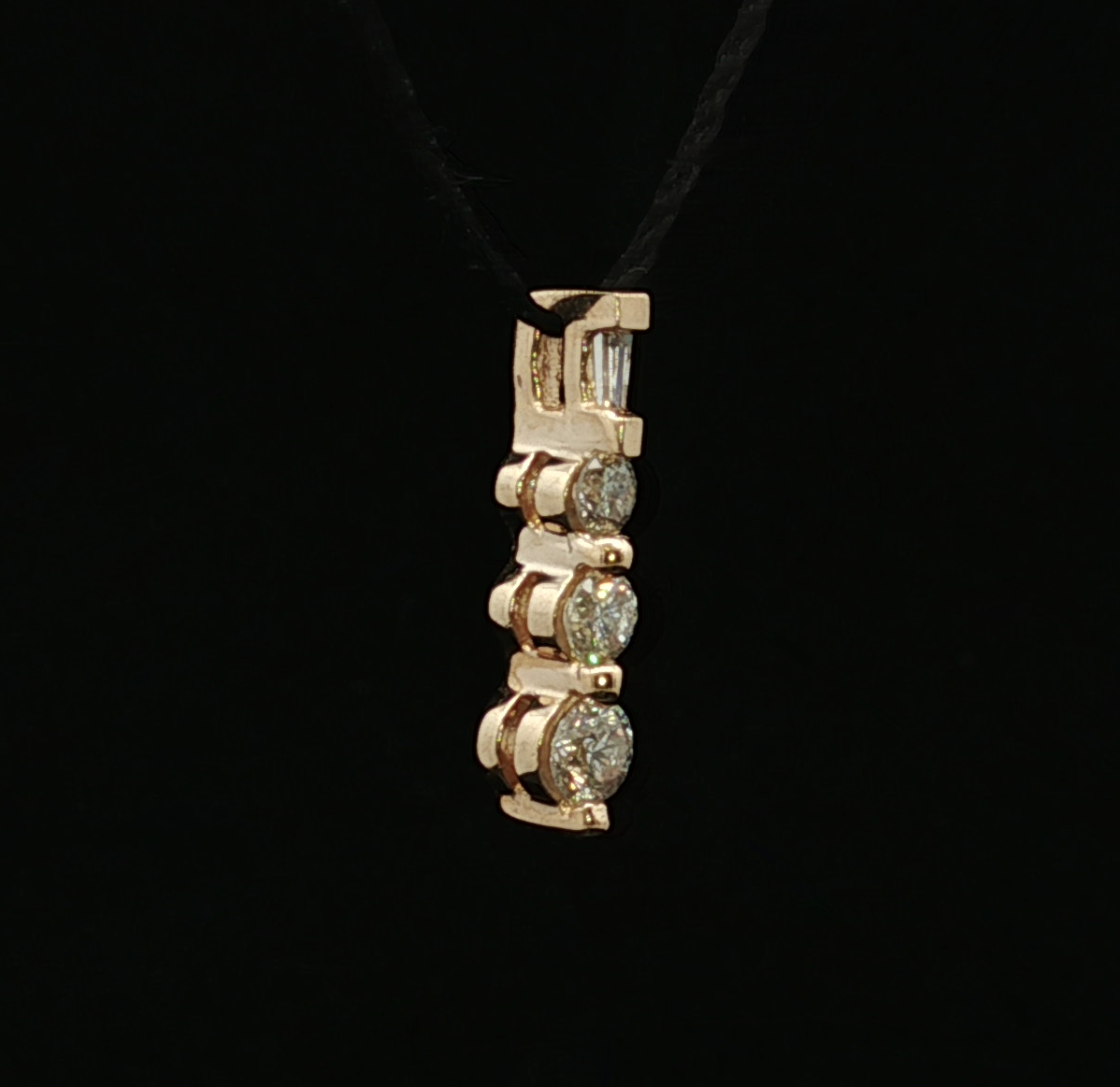 Nicolette 3 Diamond Pendant in 14K Yellow Gold with Baguette Bail