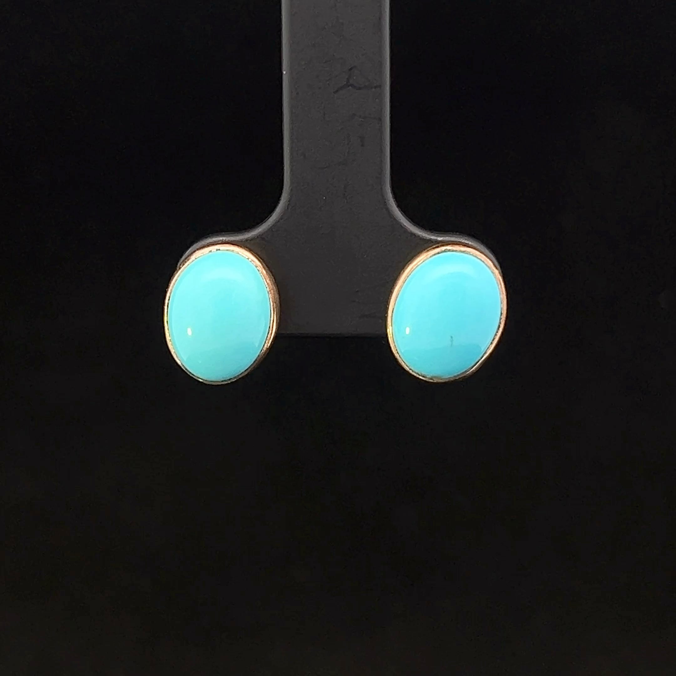 Reese 14KY Persian Turquoise Oval Button Earrings