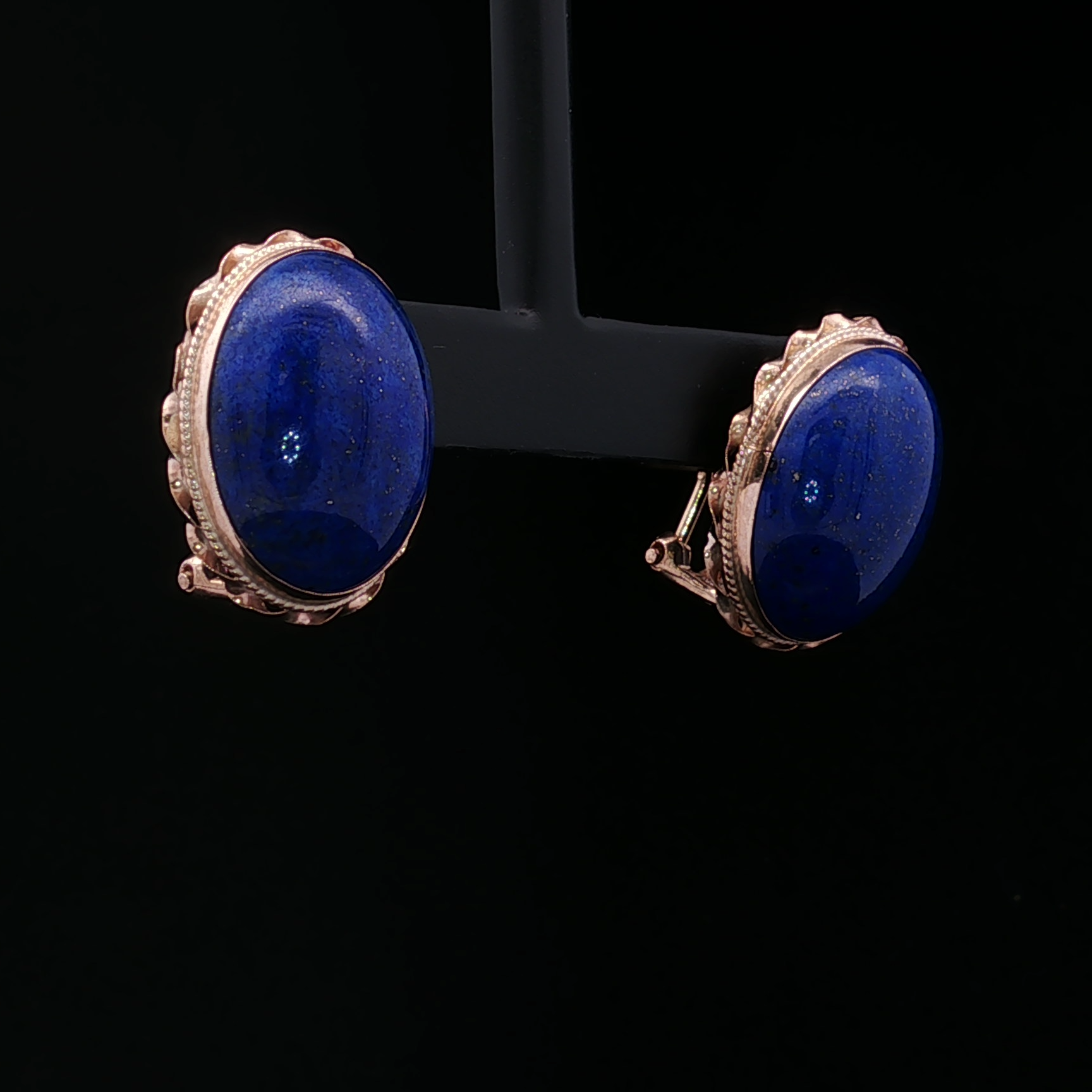 14K Yellow Gold Bezel Set Oval Lapis Earrings