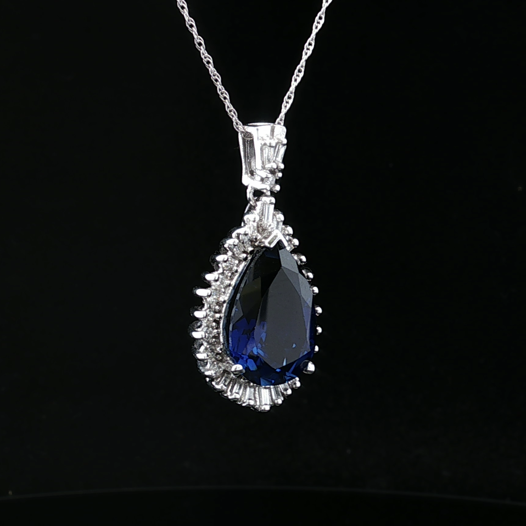 Estrella 10K White Gold Pear Shape Lab Grown Sapphire with .75 ctw Diamonds