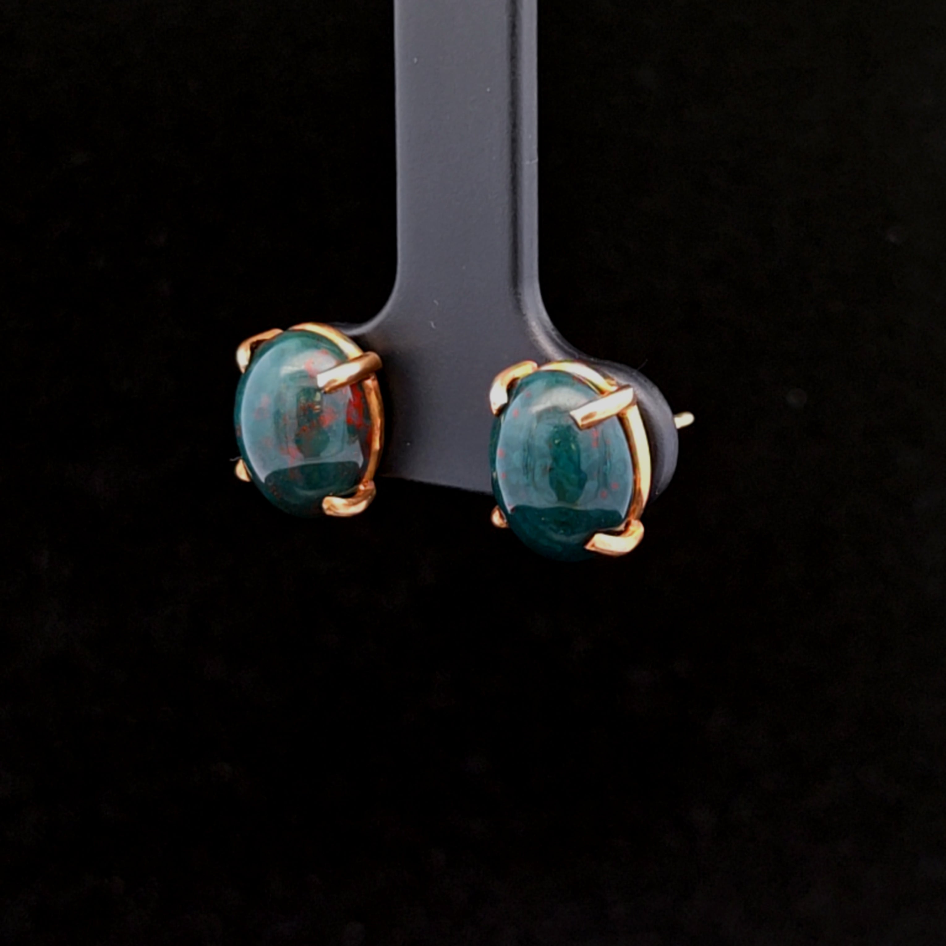 14K Yellow Gold Bloodstone Oval Earrings