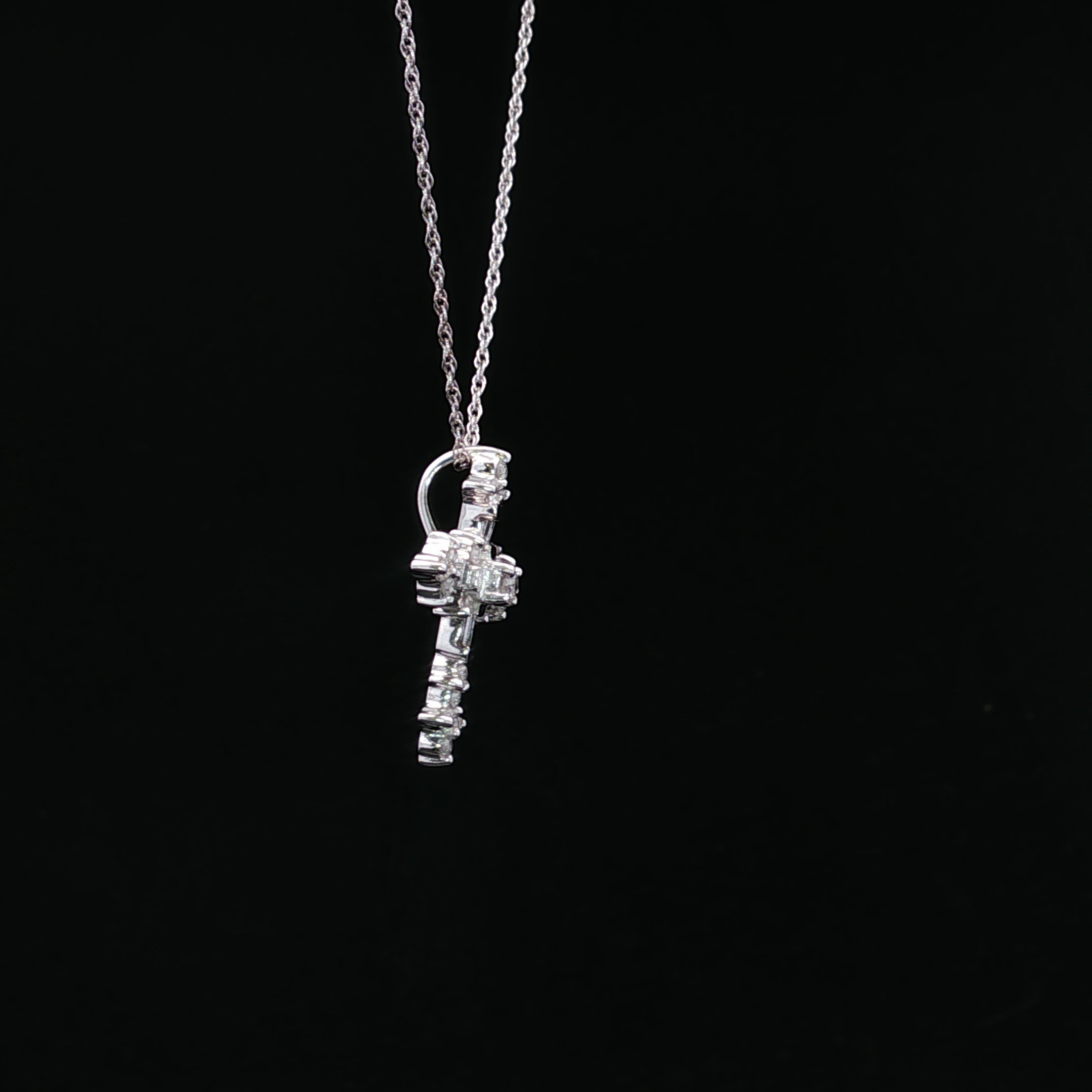14K White Gold Cross Necklace with Diamond Accents