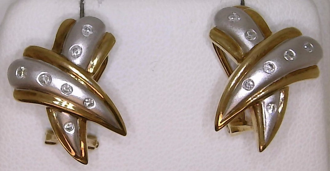 Sofia Two-Tone 14K Satin Drop Earrings with Diamonds