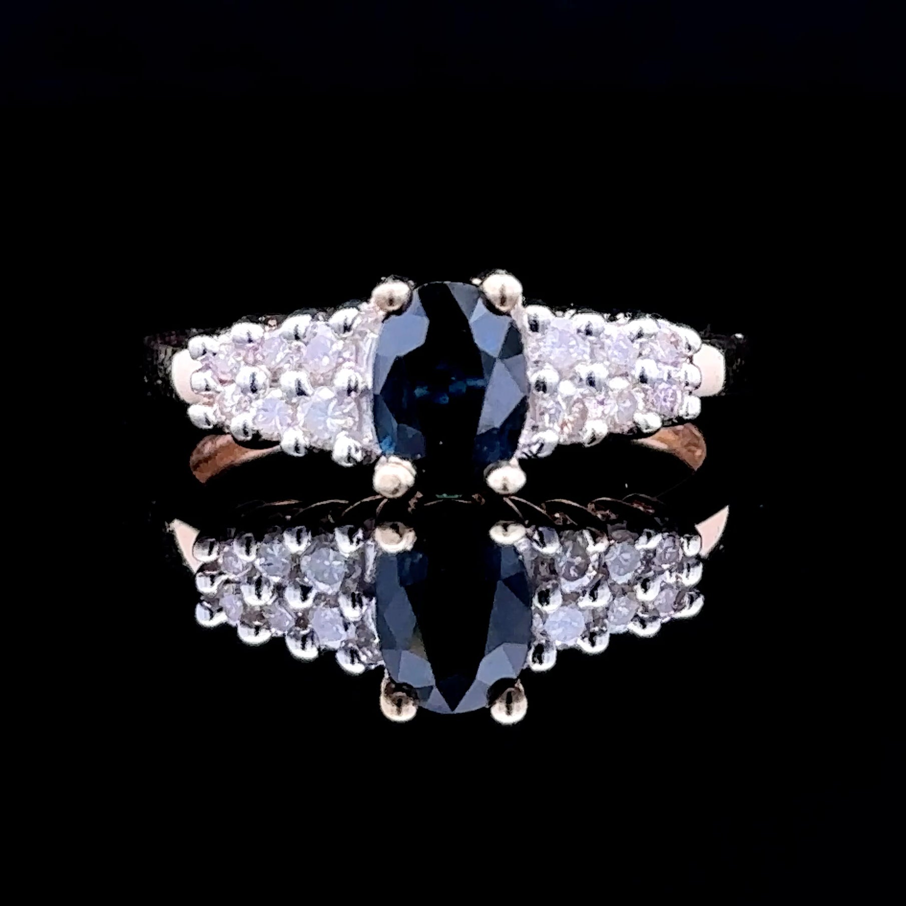 Briana 14K Yellow Gold Contemporary Ring with Sapphire and Diamonds, Size 6.75