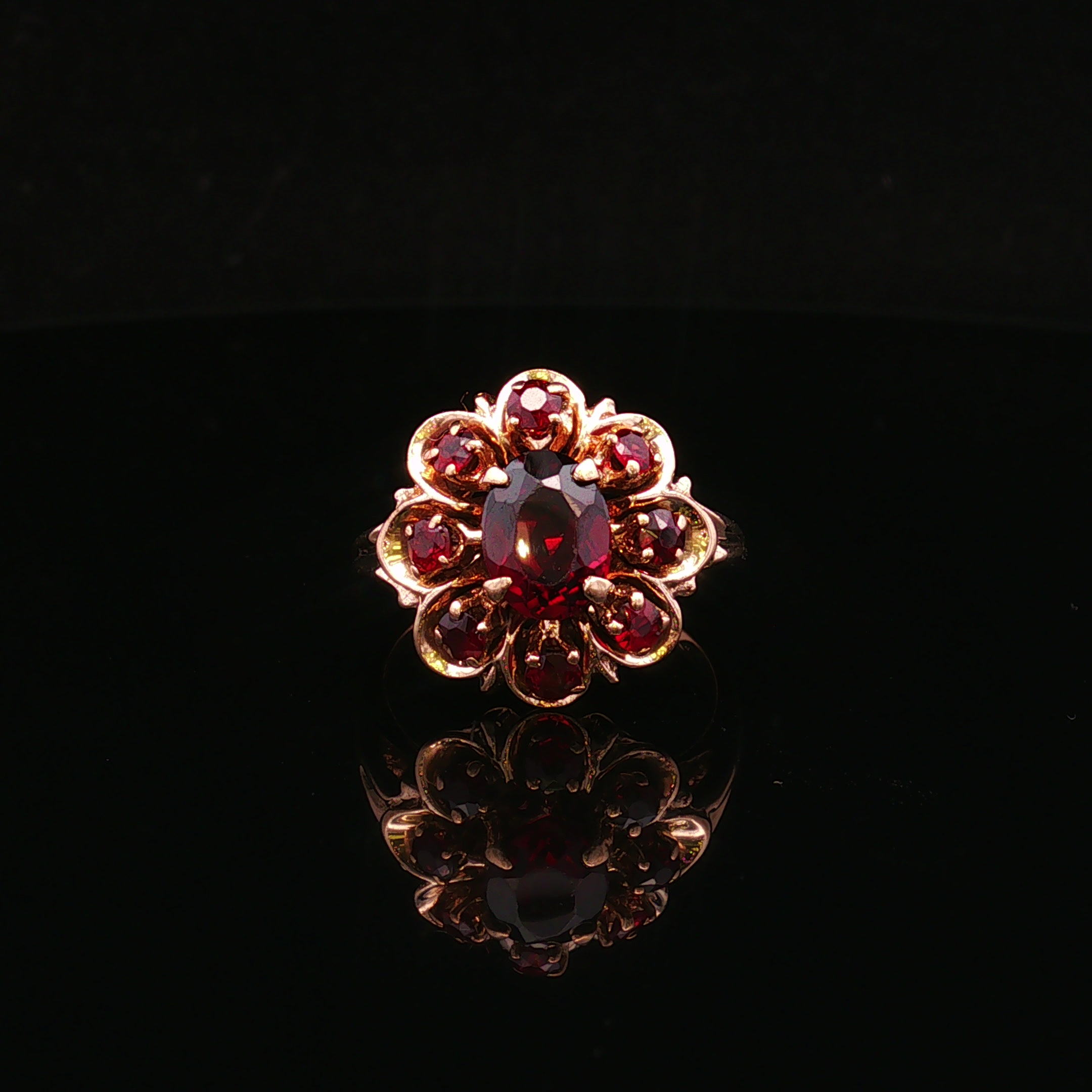 Ruthine Garnet 9-Stone Yellow Gold Ring