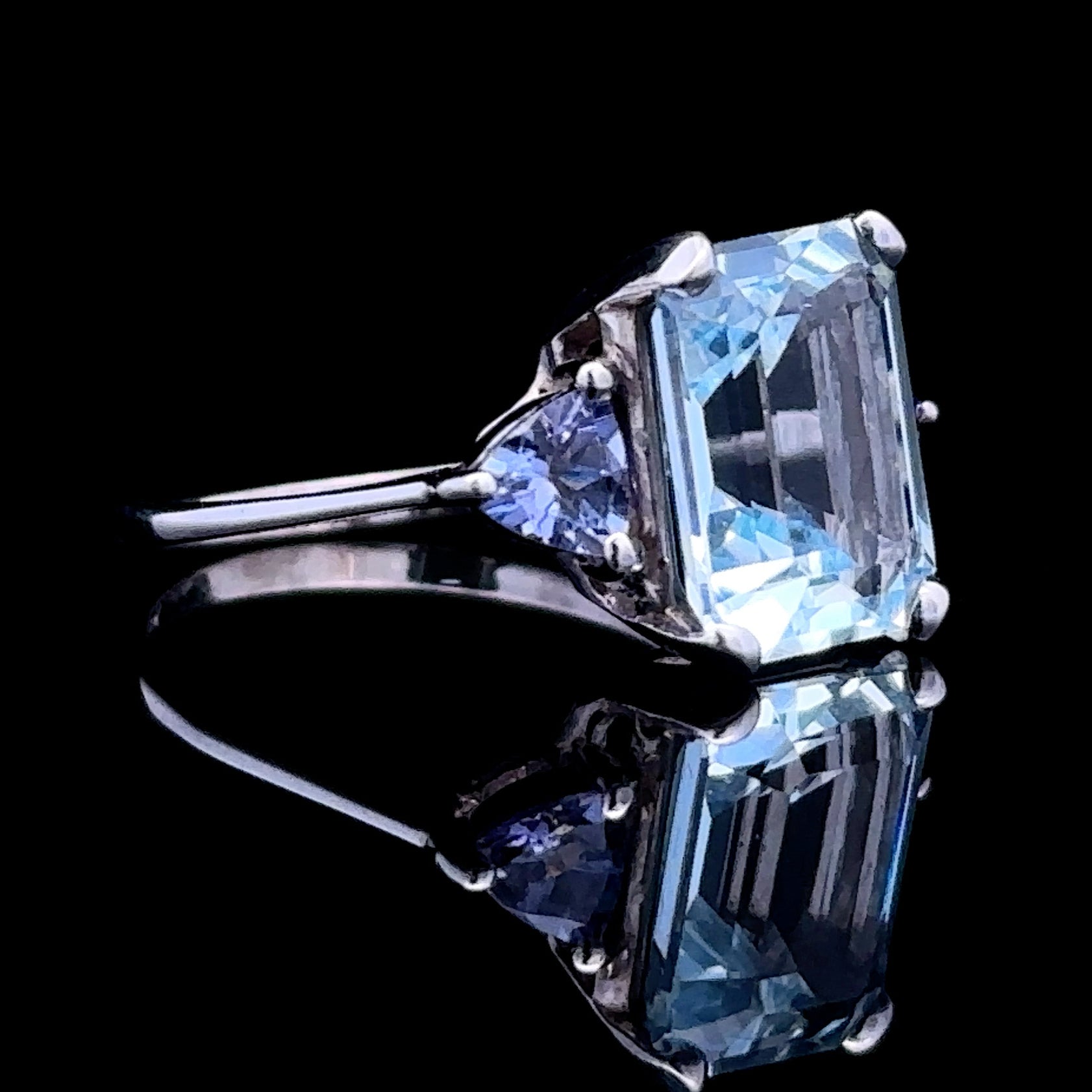 Rita 10K White Gold Contemporary Ring with Blue Topaz and Tanzanite