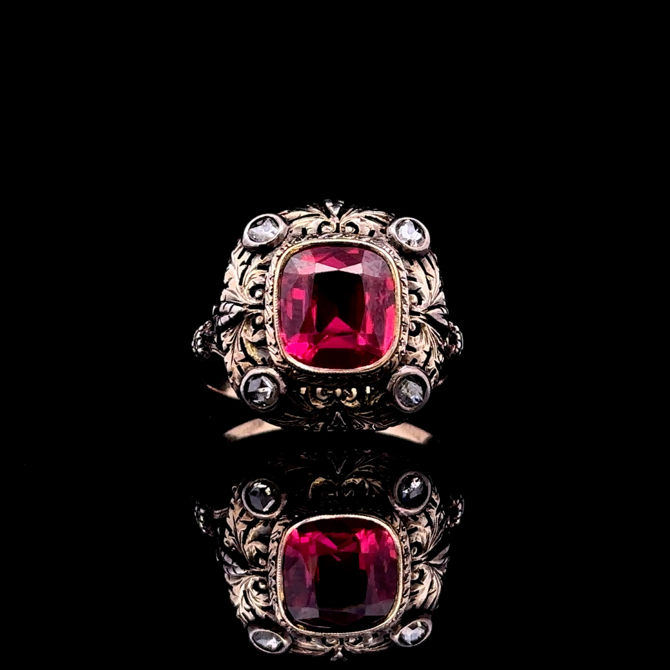 Annabella 14K Yellow Gold Cushion-Cut Red Stone Vintage Ring