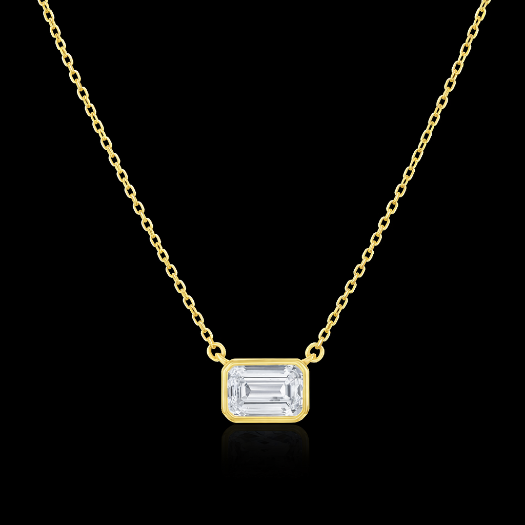 Gold Plated Sterling Silver Rectangle Bezel CZ Necklace