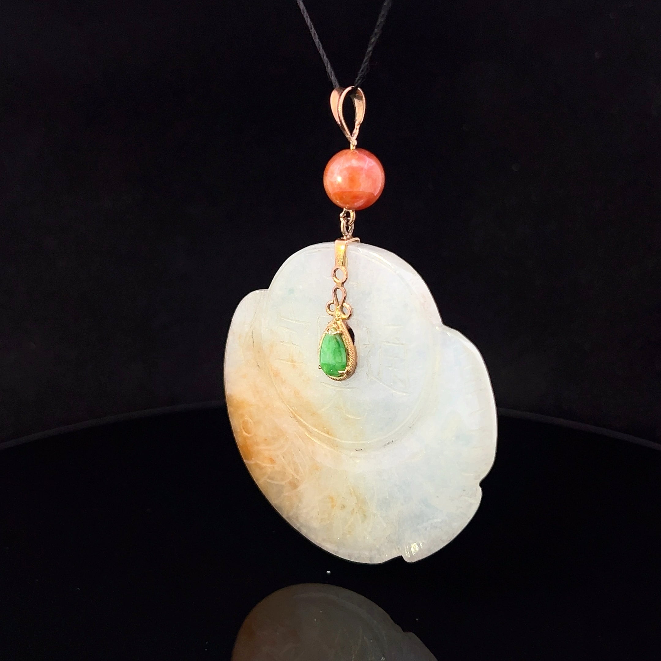 Diana 14K Yellow Gold Jade Pendant with Carved Disc Bead and Jade Drop