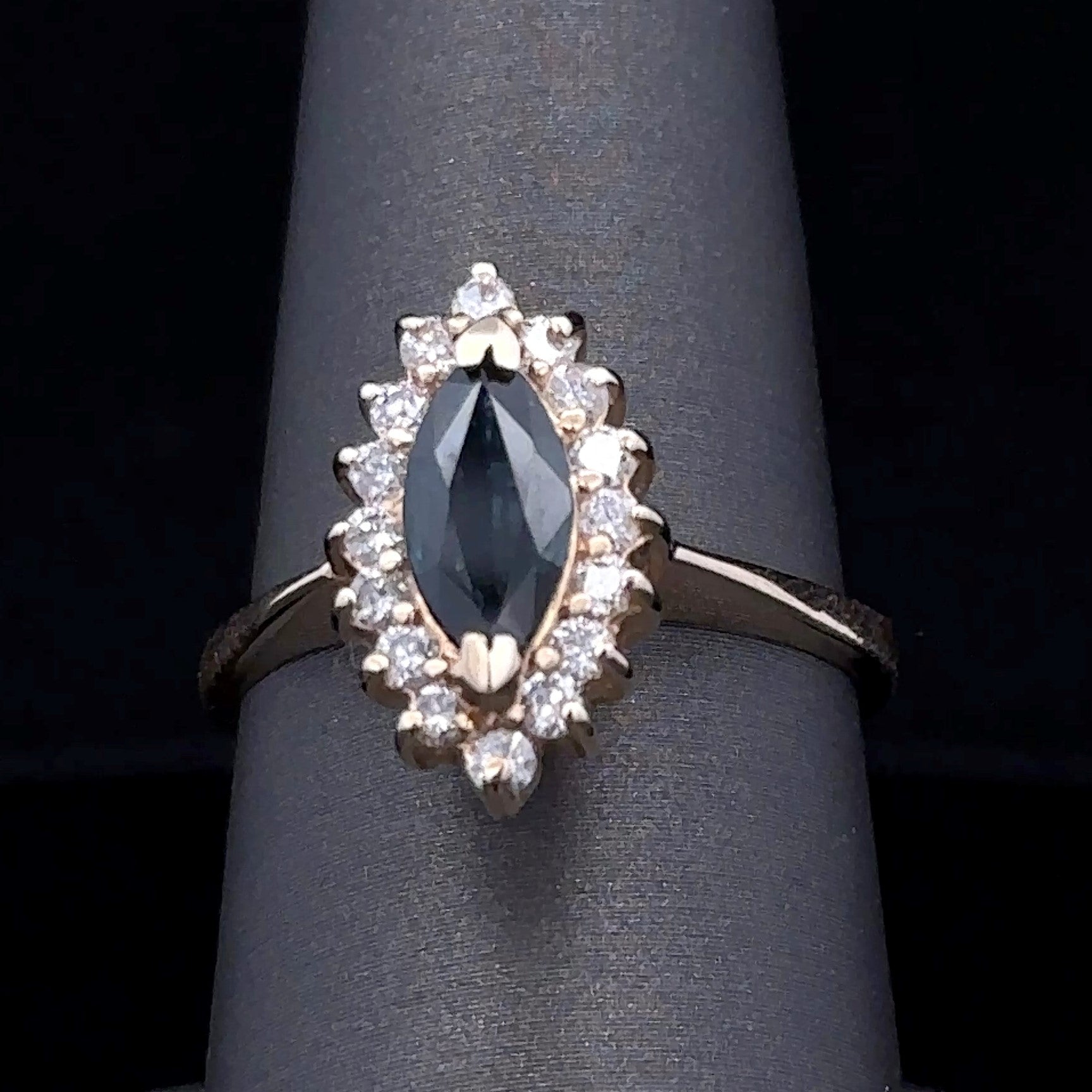 Aspen 14K Yellow Gold Fashion Ring with Marquise Sapphire & Diamonds