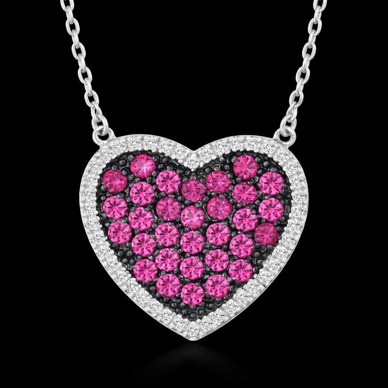 Sterling Silver Pink & Black CZ Heart Necklace