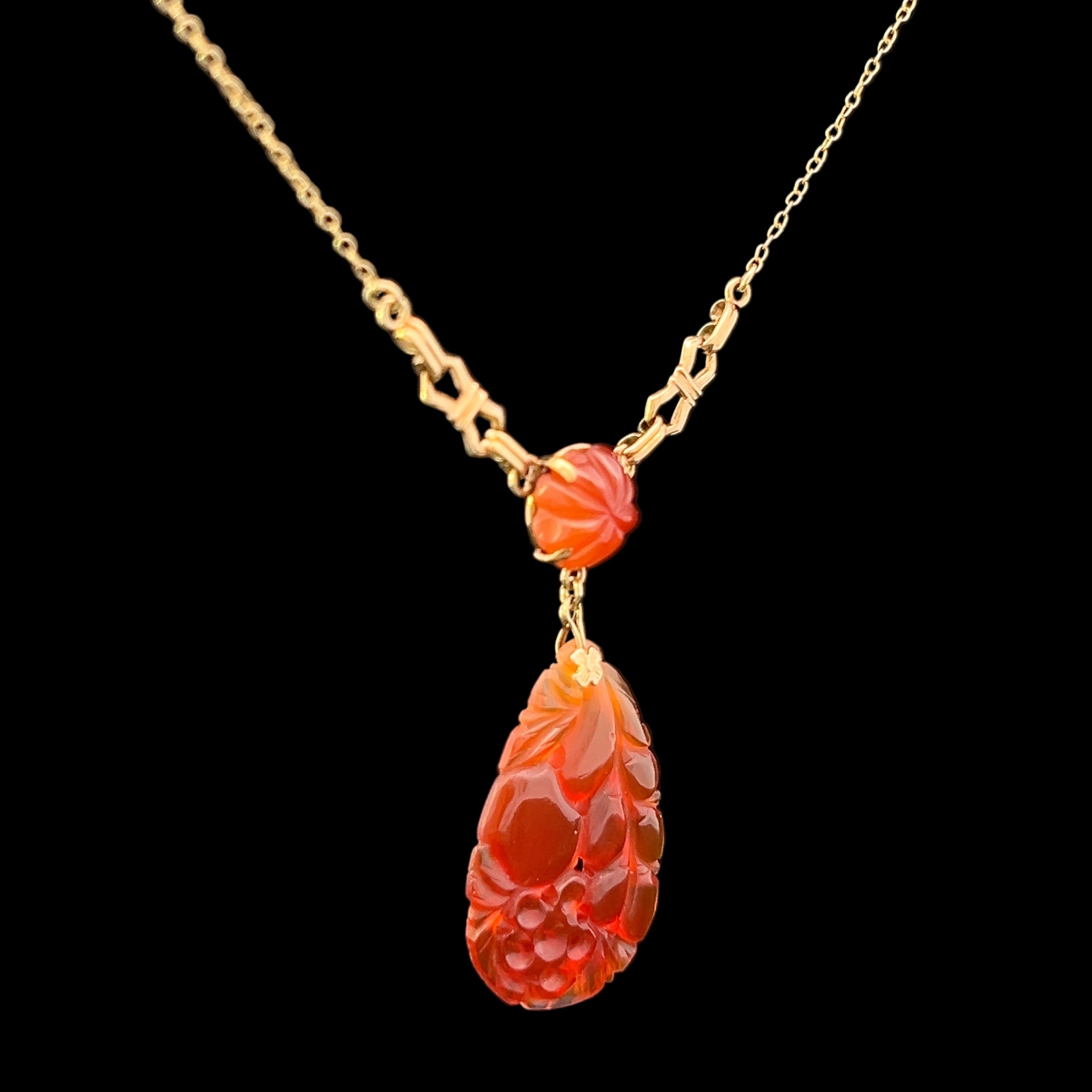Dahlia 14K Yellow Gold Carved Carnelian Necklace
