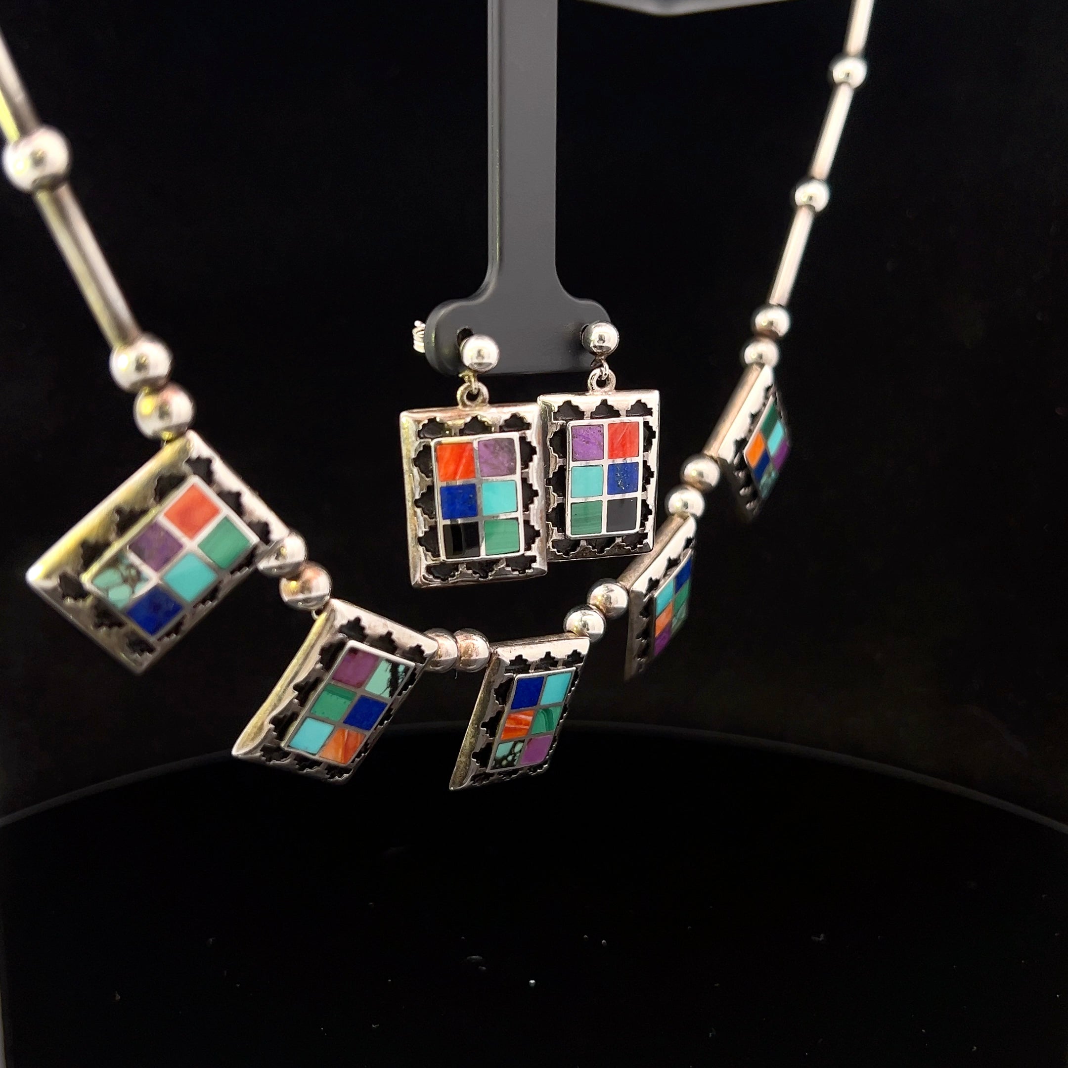 Winona S/S Inlay Stone Southwest Necklace & Earrings Set