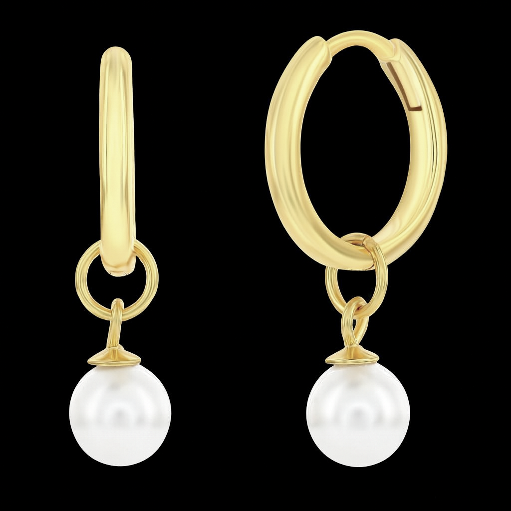 Vermeil Sterling Silver Huggie Earrings with Pearl Charms