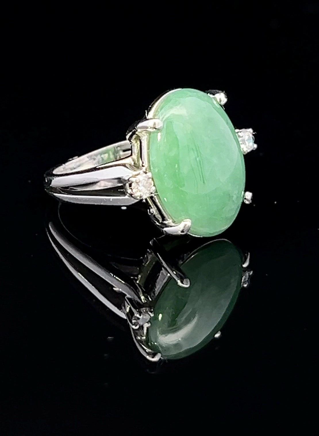 Adrianna 14K White Gold Oval Jade and Diamond Ring