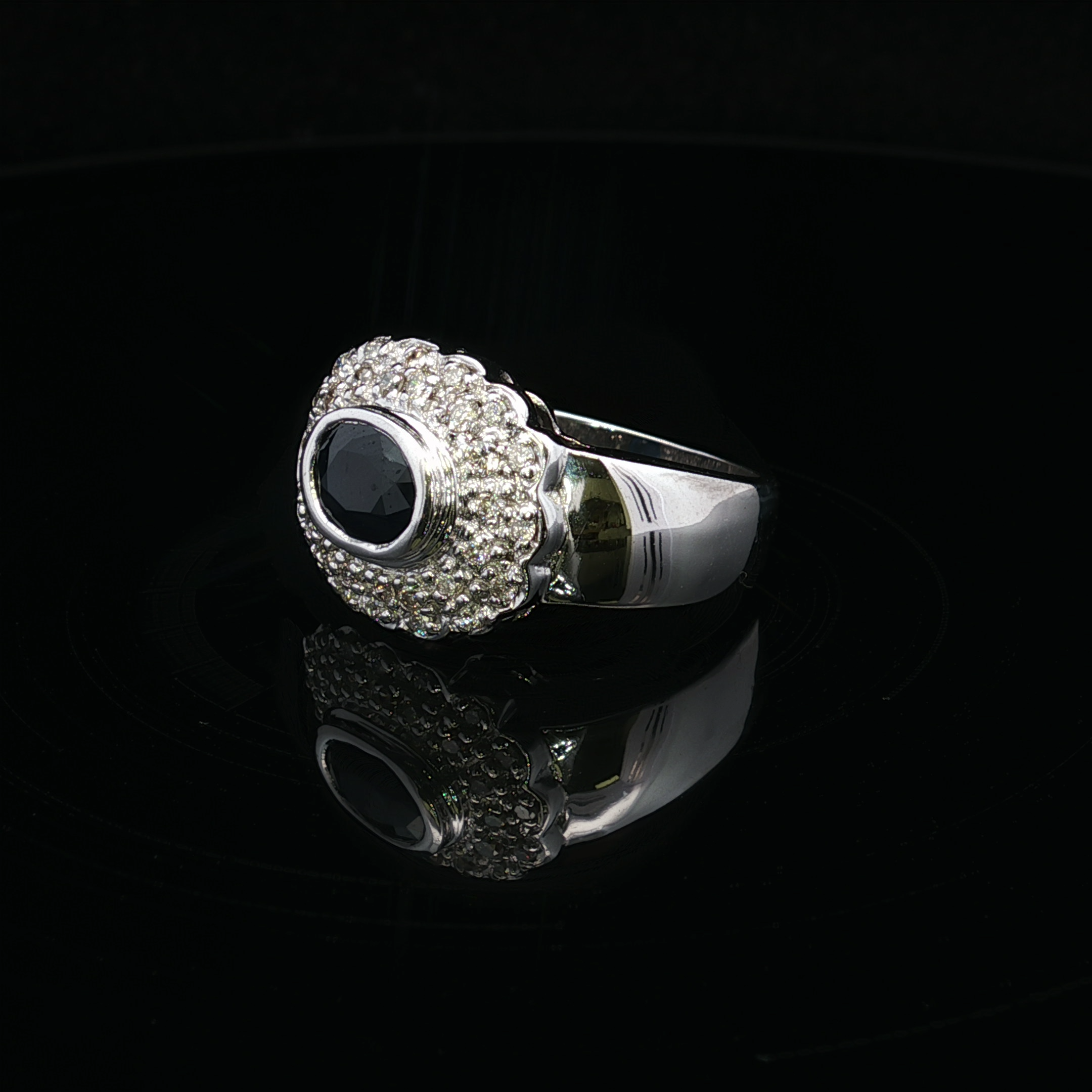 Linda 14K White Gold Sapphire Ring with Diamond Halo