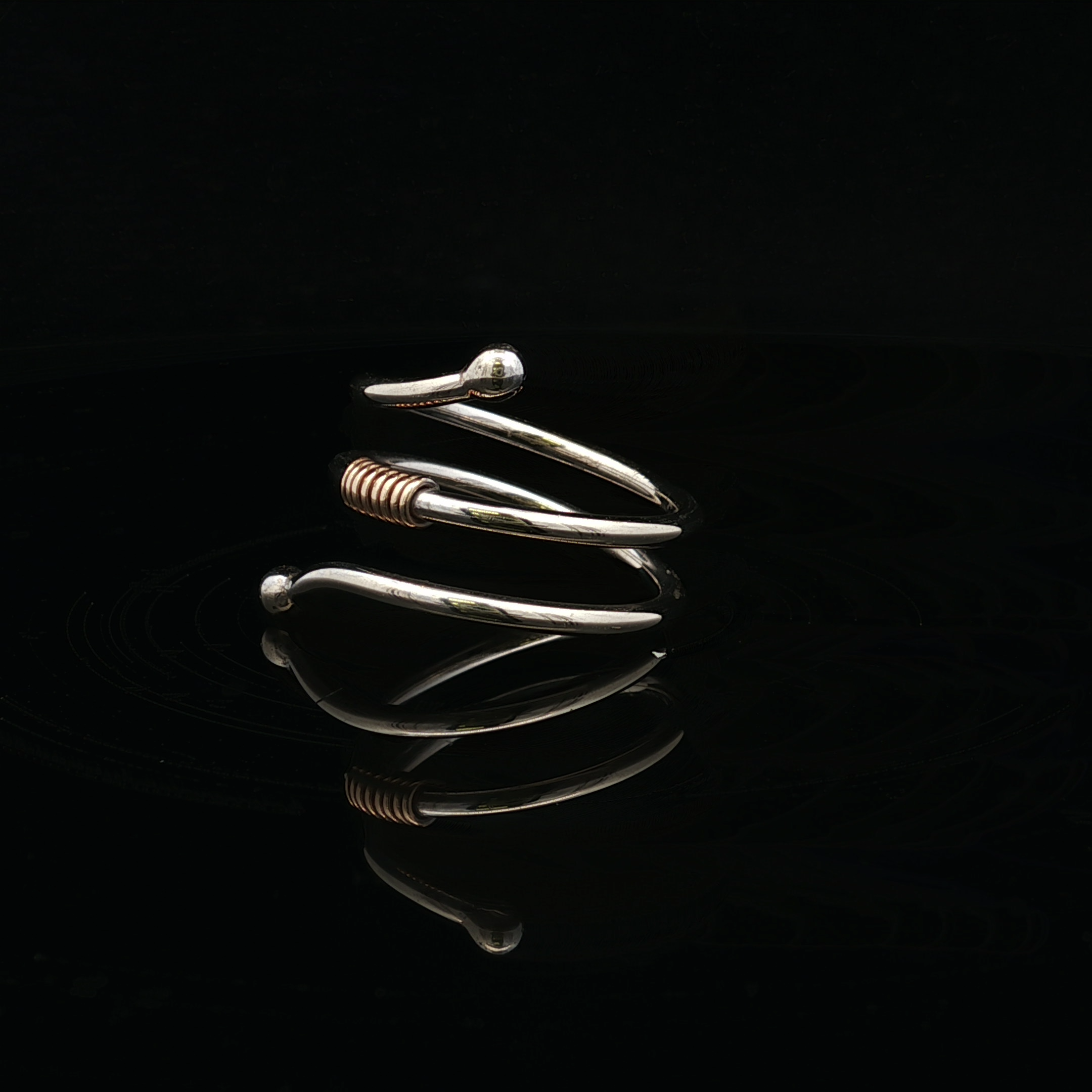 Bridget 14K White Gold Loop Ring with Swirl Center by Kathryn