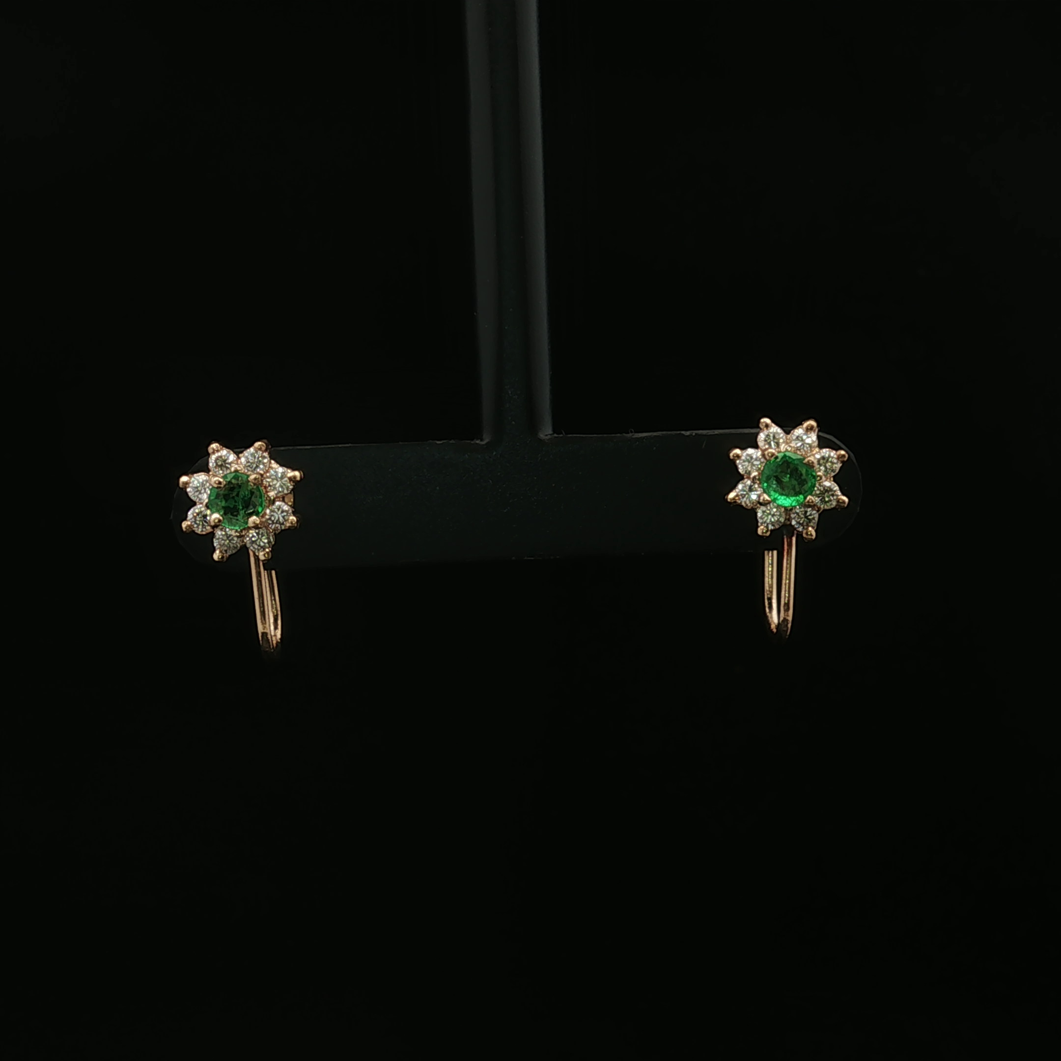 14KY Emerald & Diamond Screw Back Earrings