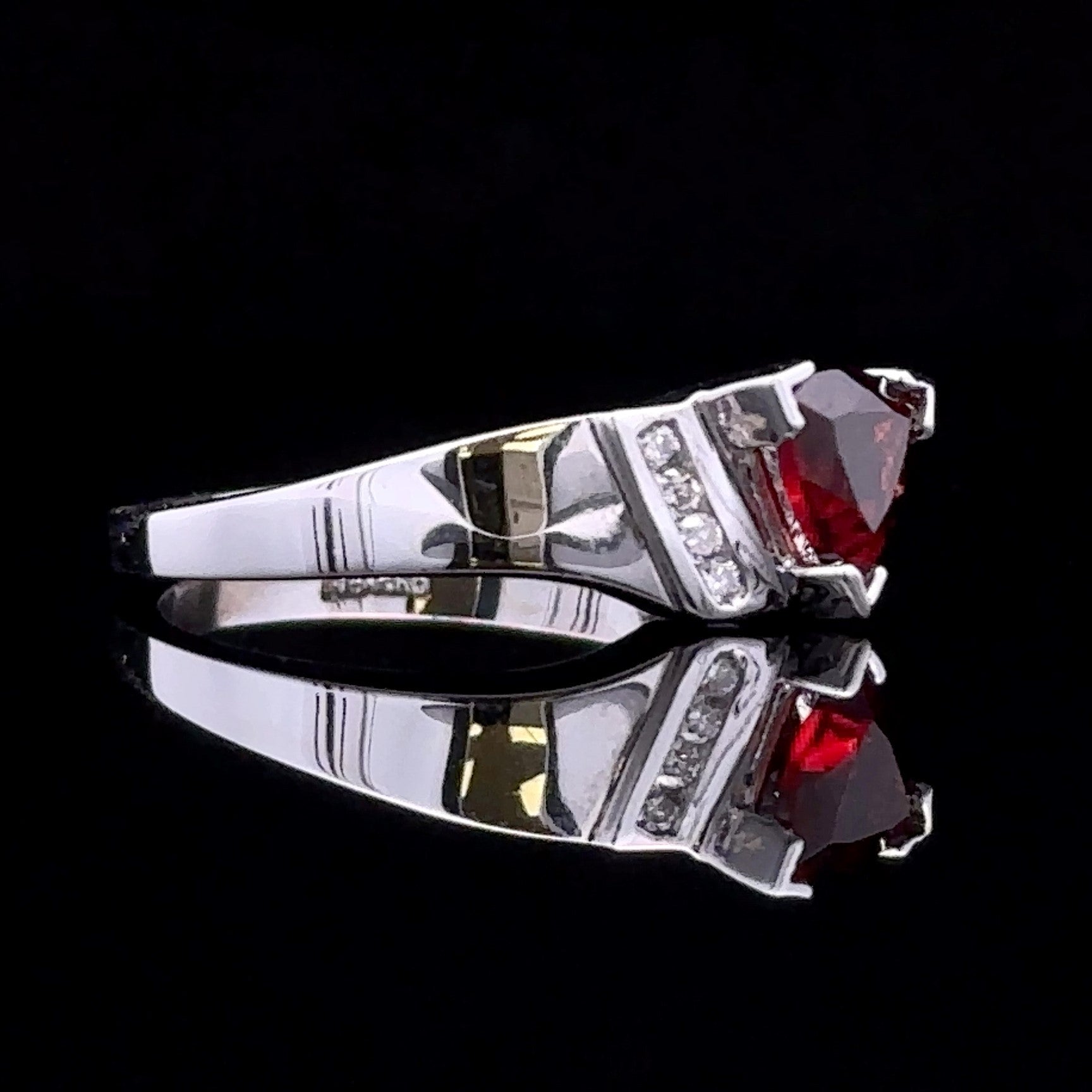 Ryan White 14K Contemporary Ring with Trillian Garnet and Diamond Accents