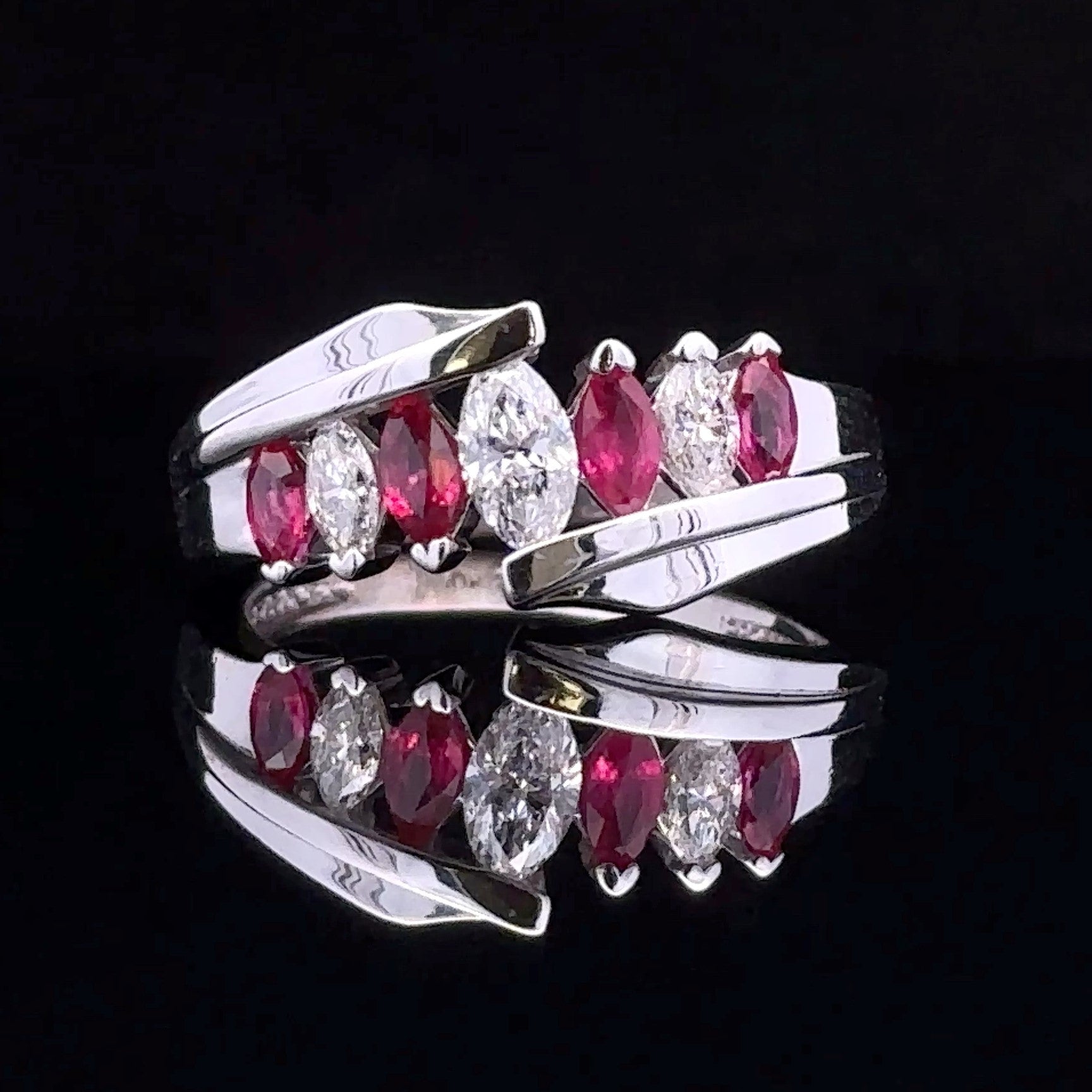Maryam White 10K Seven-Stone Ring with Rubies and Diamonds