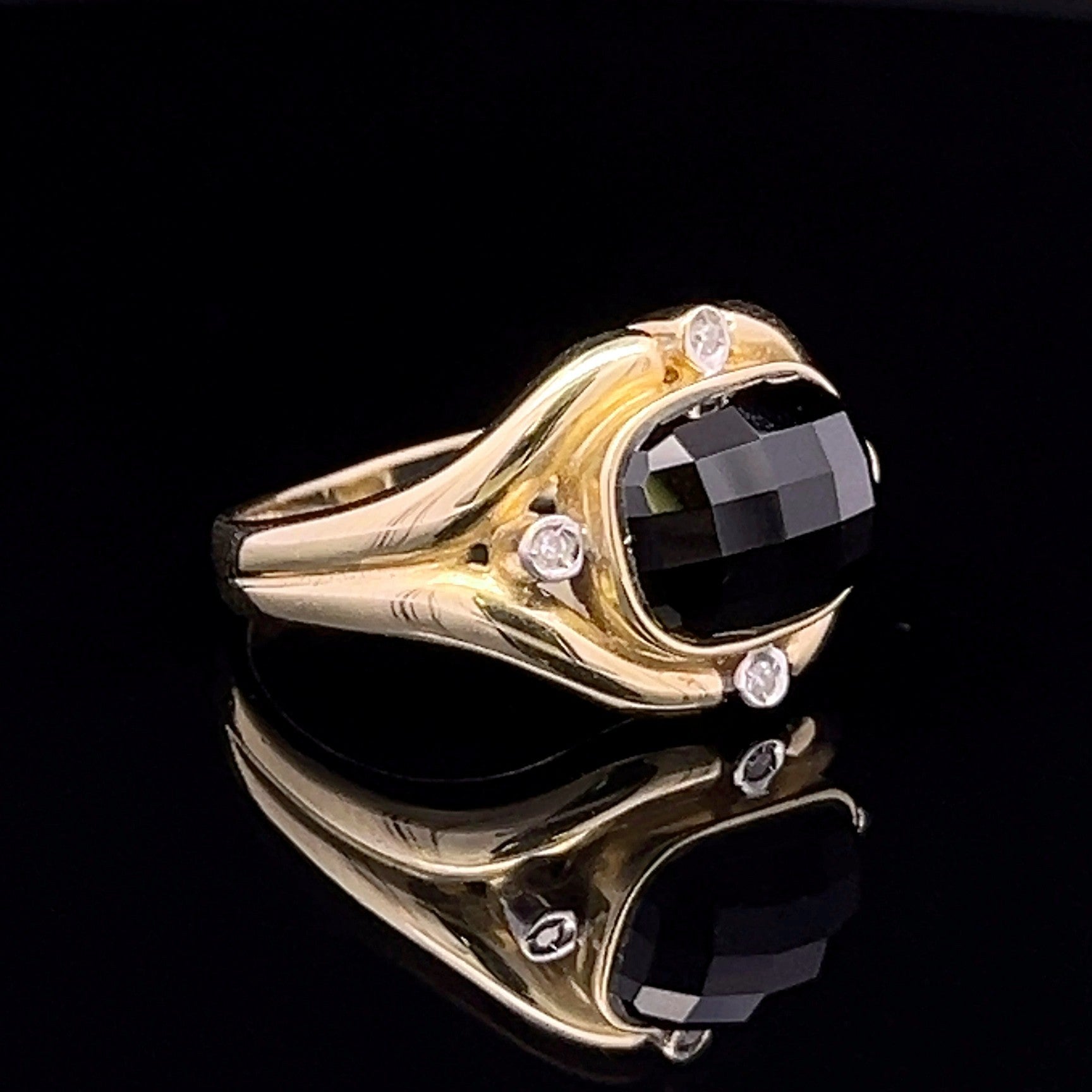 Heidi 14KTT Antique Cushion Cut Onyx & .04CTW Diamond Ring