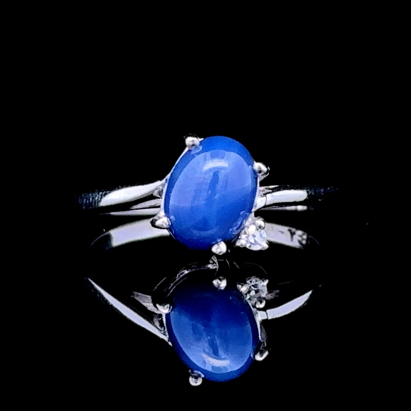 Yaretzi 10K White Gold Contemporary Ring with Lindy Star Sapphire & Diamond Accent