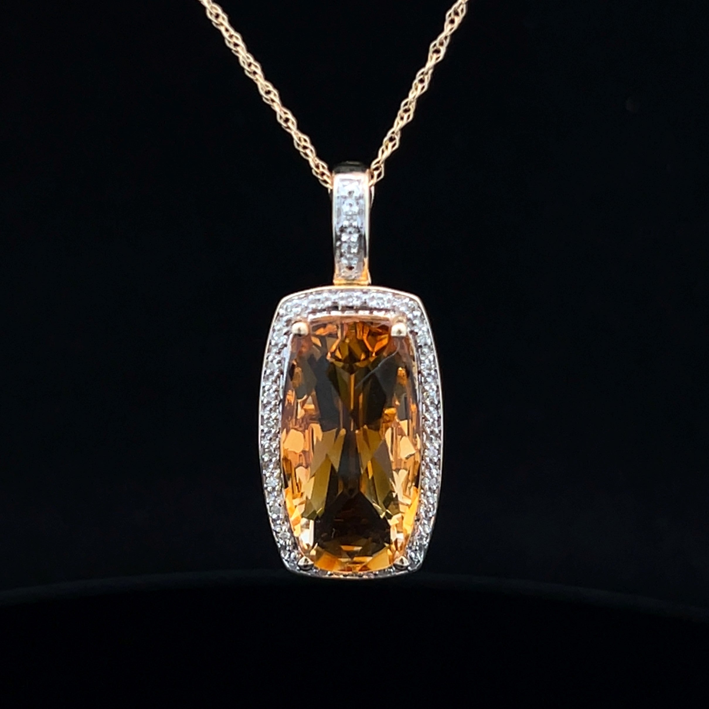 Yellow 14K Citrine & Diamond Drop Necklace