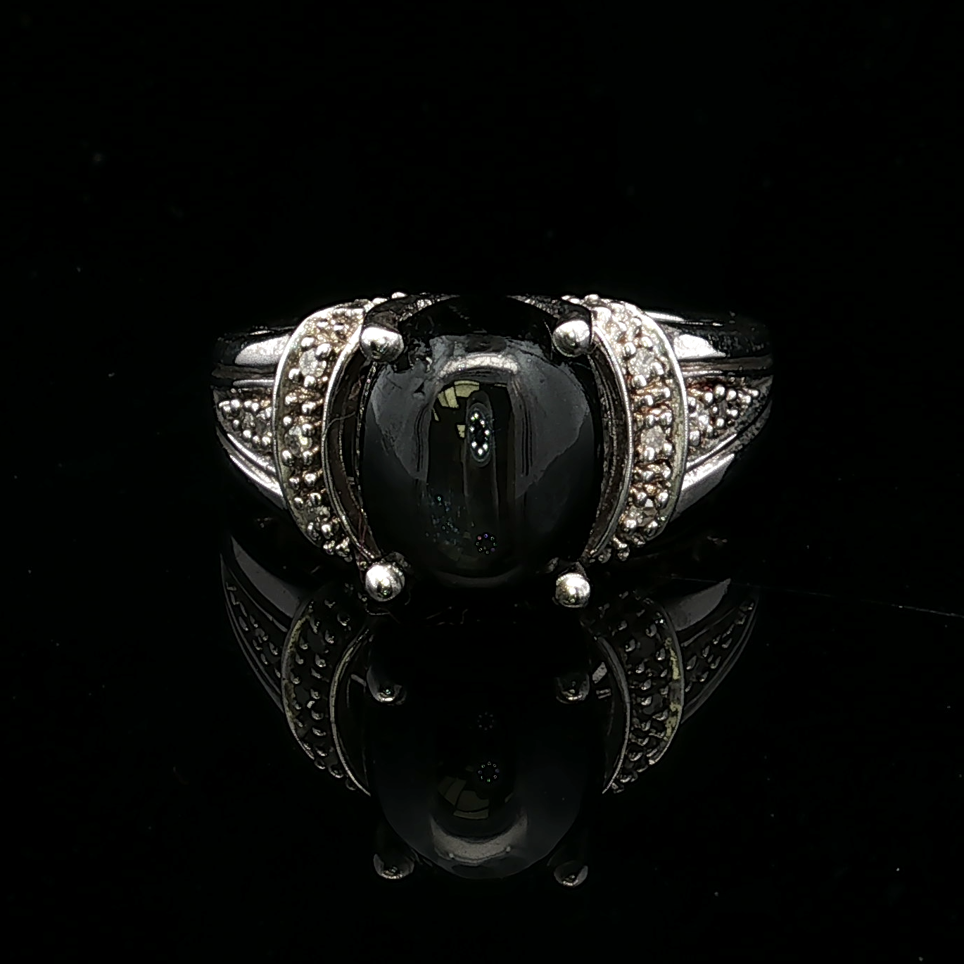 Mabela Black Diopside Cats Eye Silver Ring