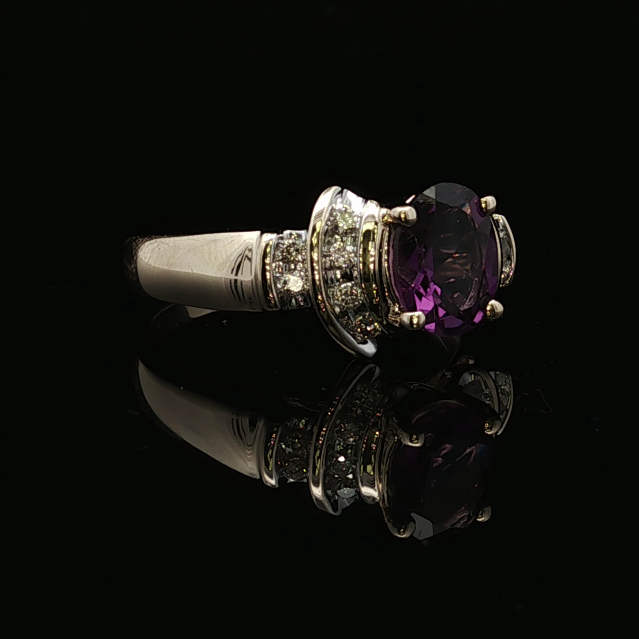 Charlotte 14K Yellow Gold Oval Amethyst & .16ctw Diamond Ring