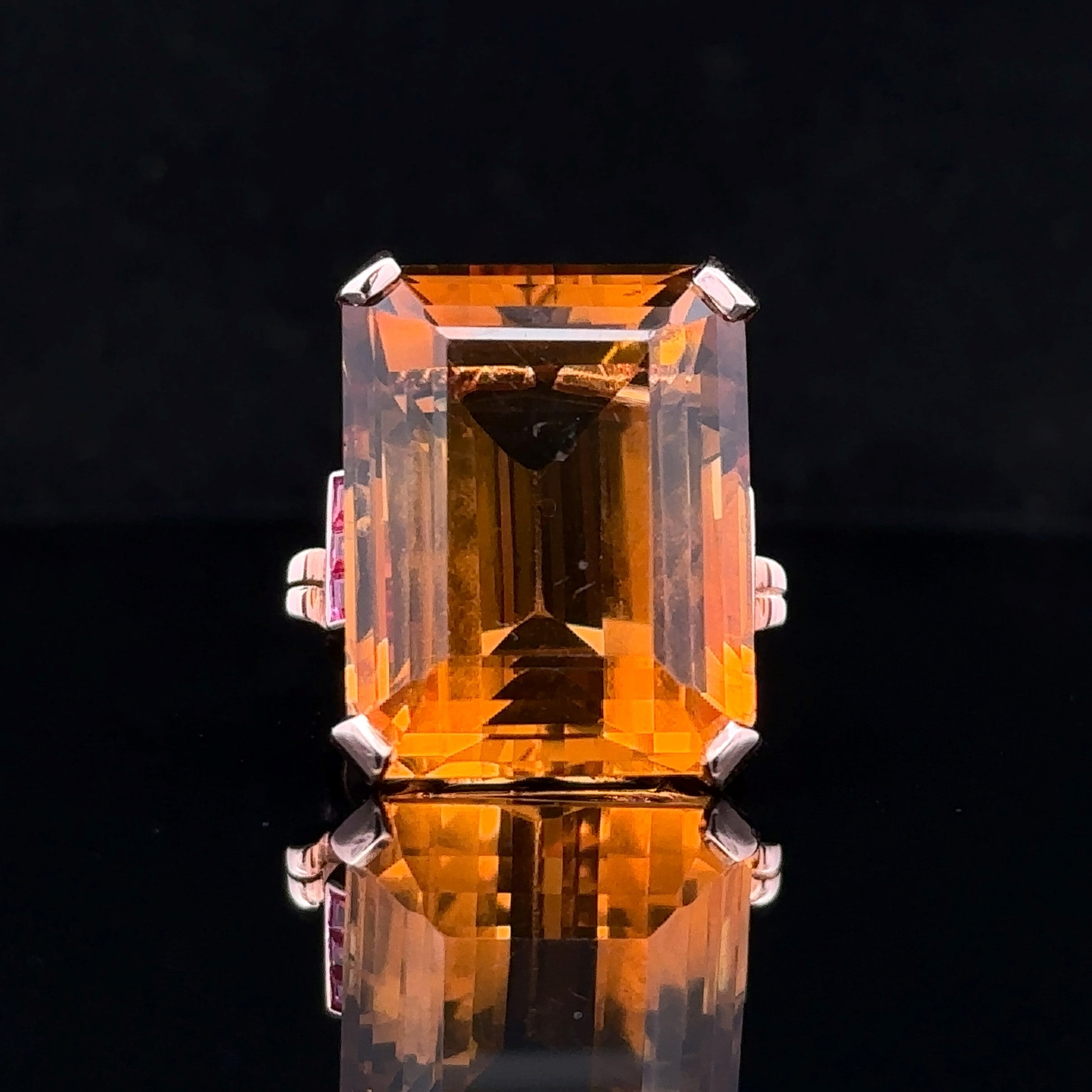 Keily 14K Yellow Gold Vintage Style Ring with Citrine and Rubies