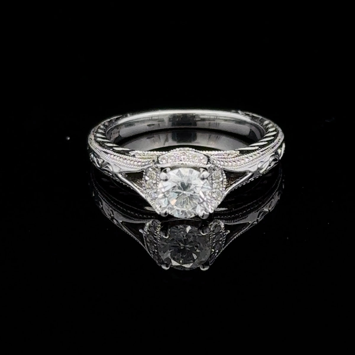 Scarlett 14k White Gold Filigree Diamond Engagement Ring