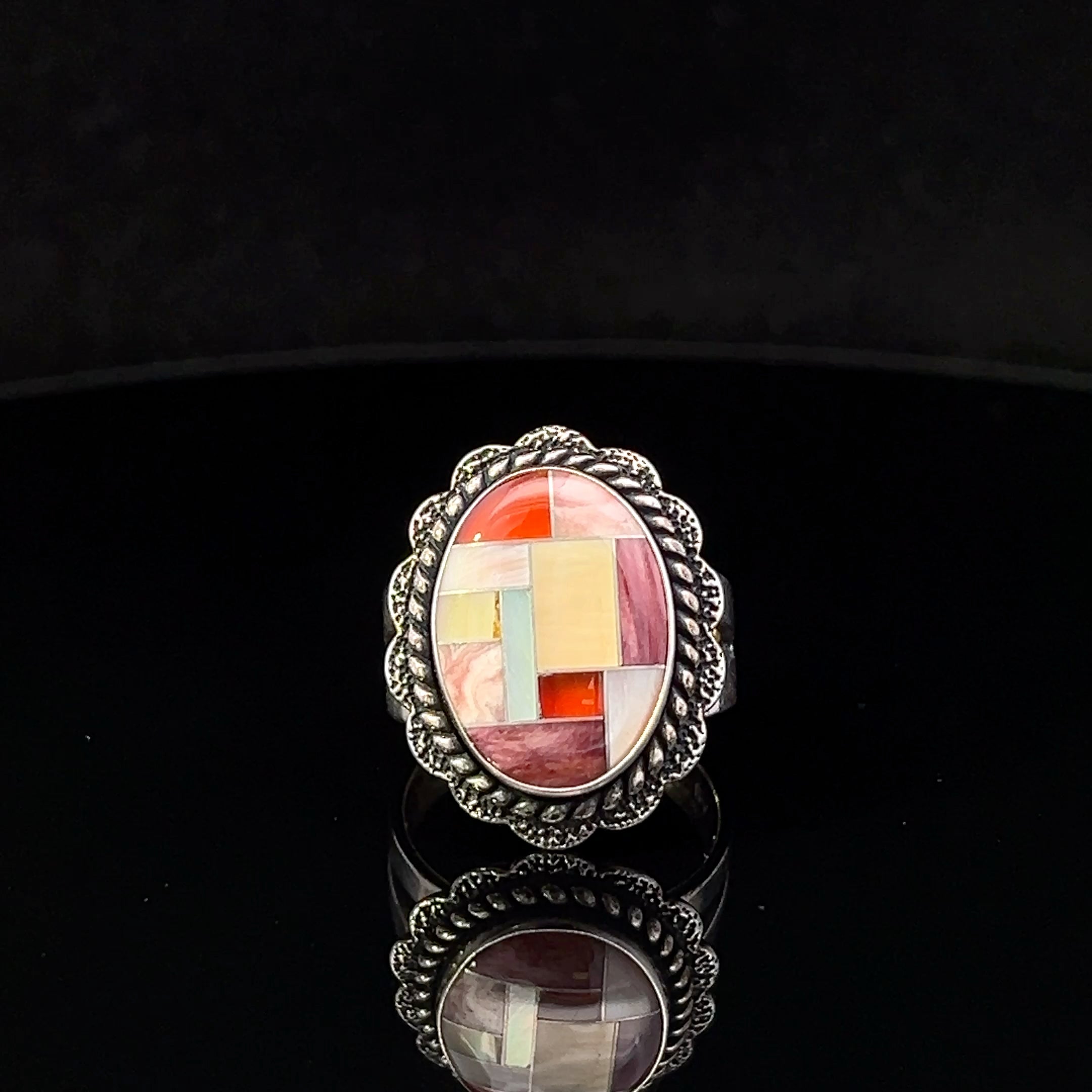 Clara Sterling Silver Multi Stone Inlay Ring