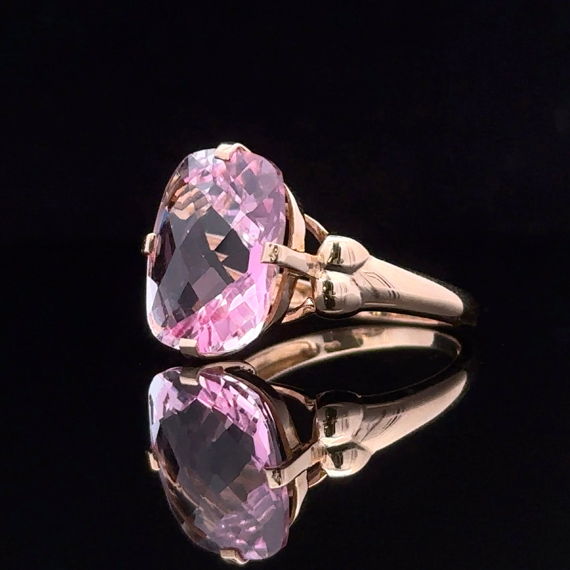 Brynlee Yellow 14K Cushion-Cut Pink Checkerboard Ring