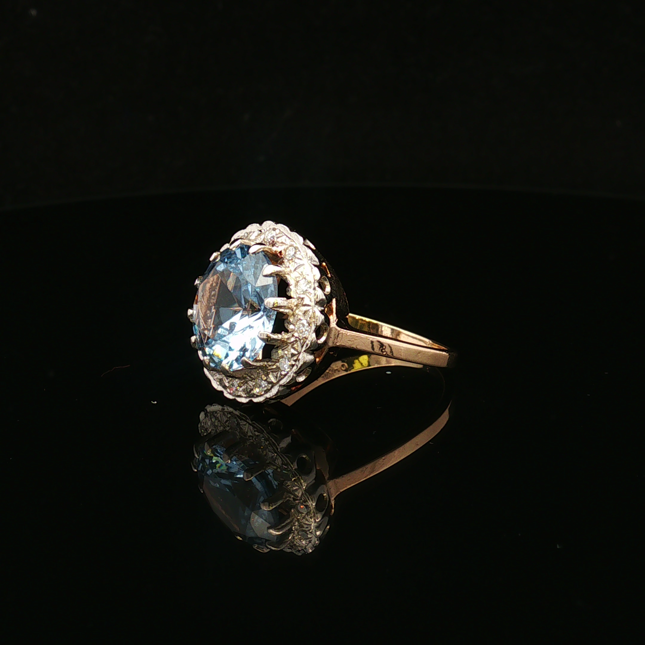 Esmee 14K Two Tone 9 CT Blue Topaz & Diamond Halo Ring