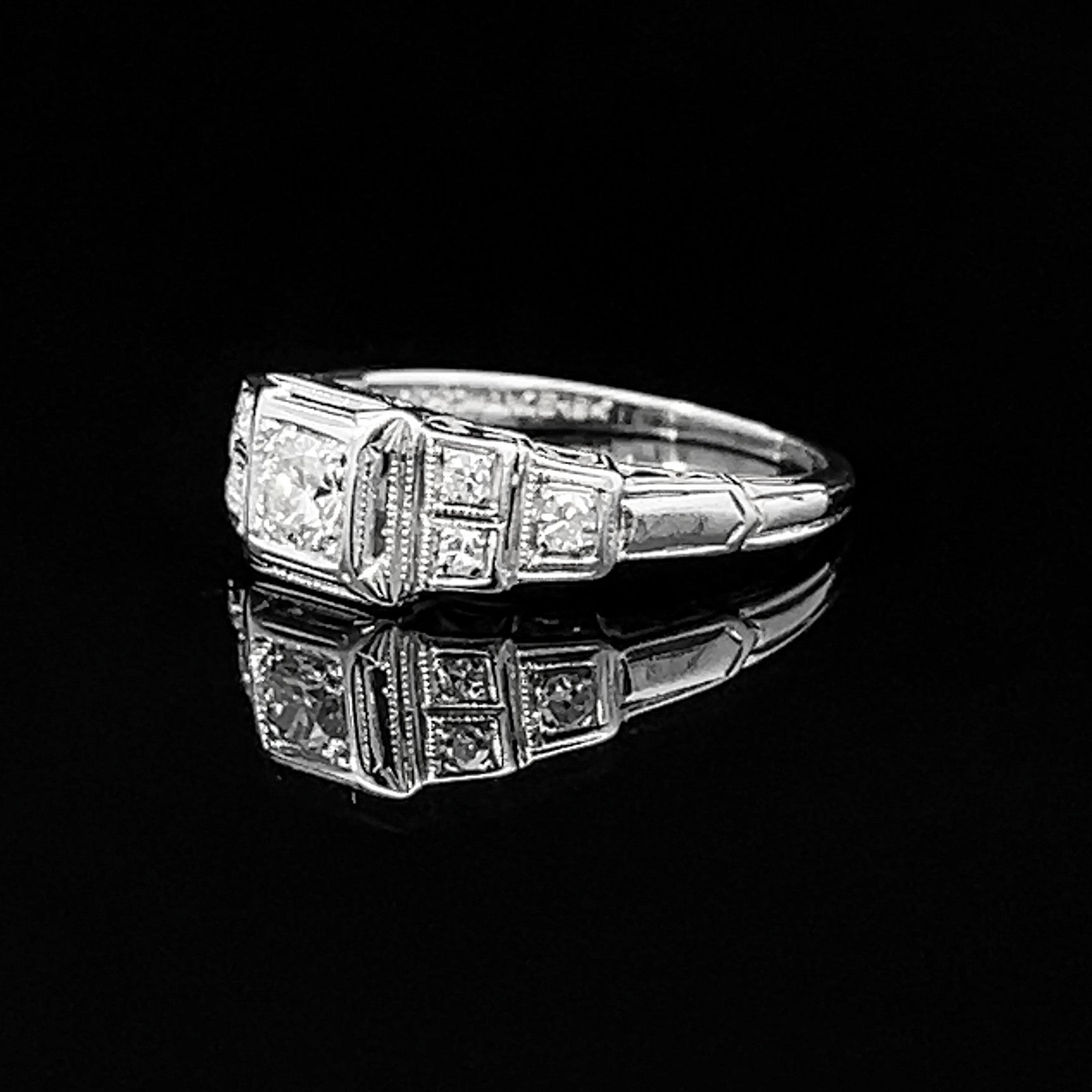 Meghan 18K White Gold Vintage Diamond Ring – 0.37 CTW