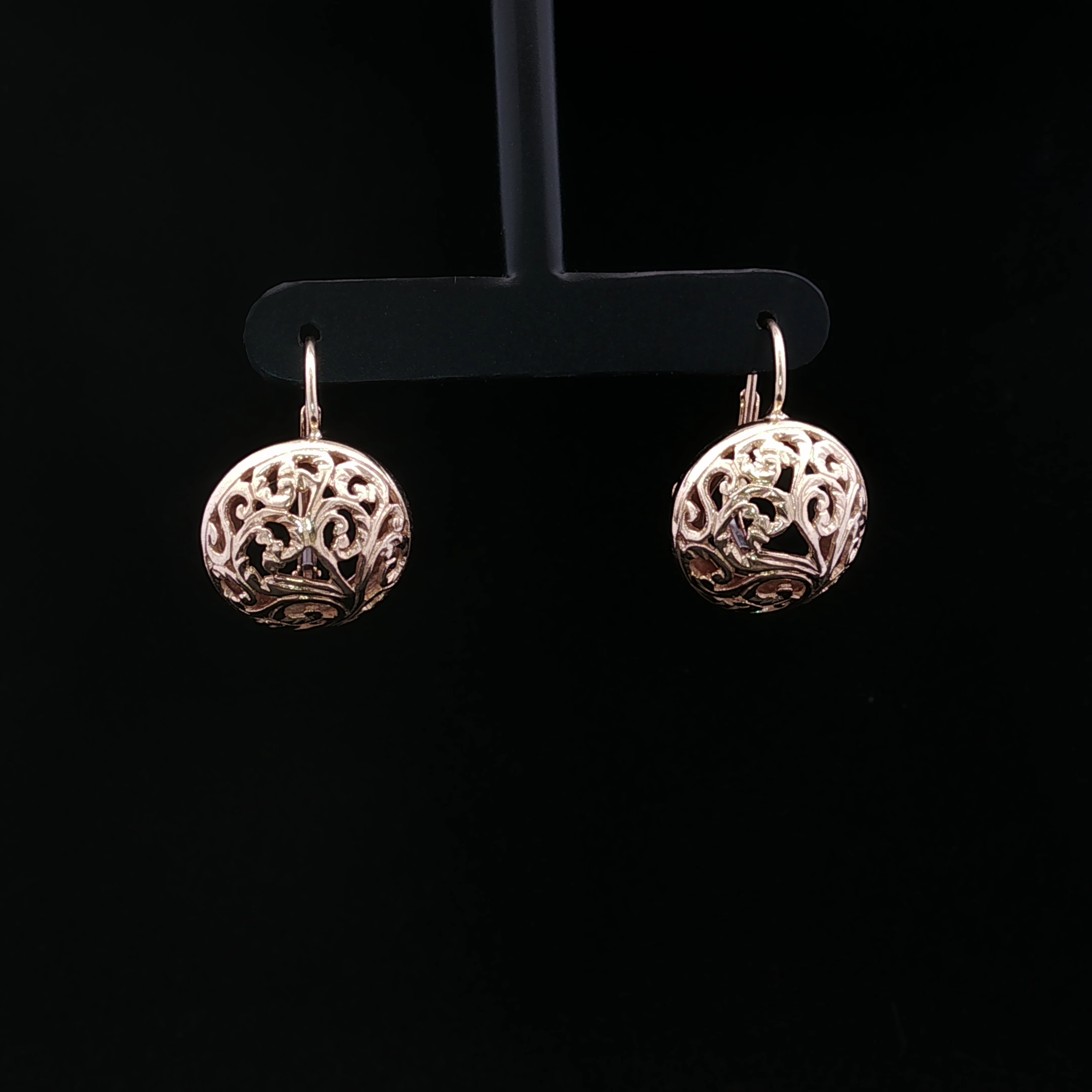 14K Yellow Gold Filigree Patterned Drop Earrings