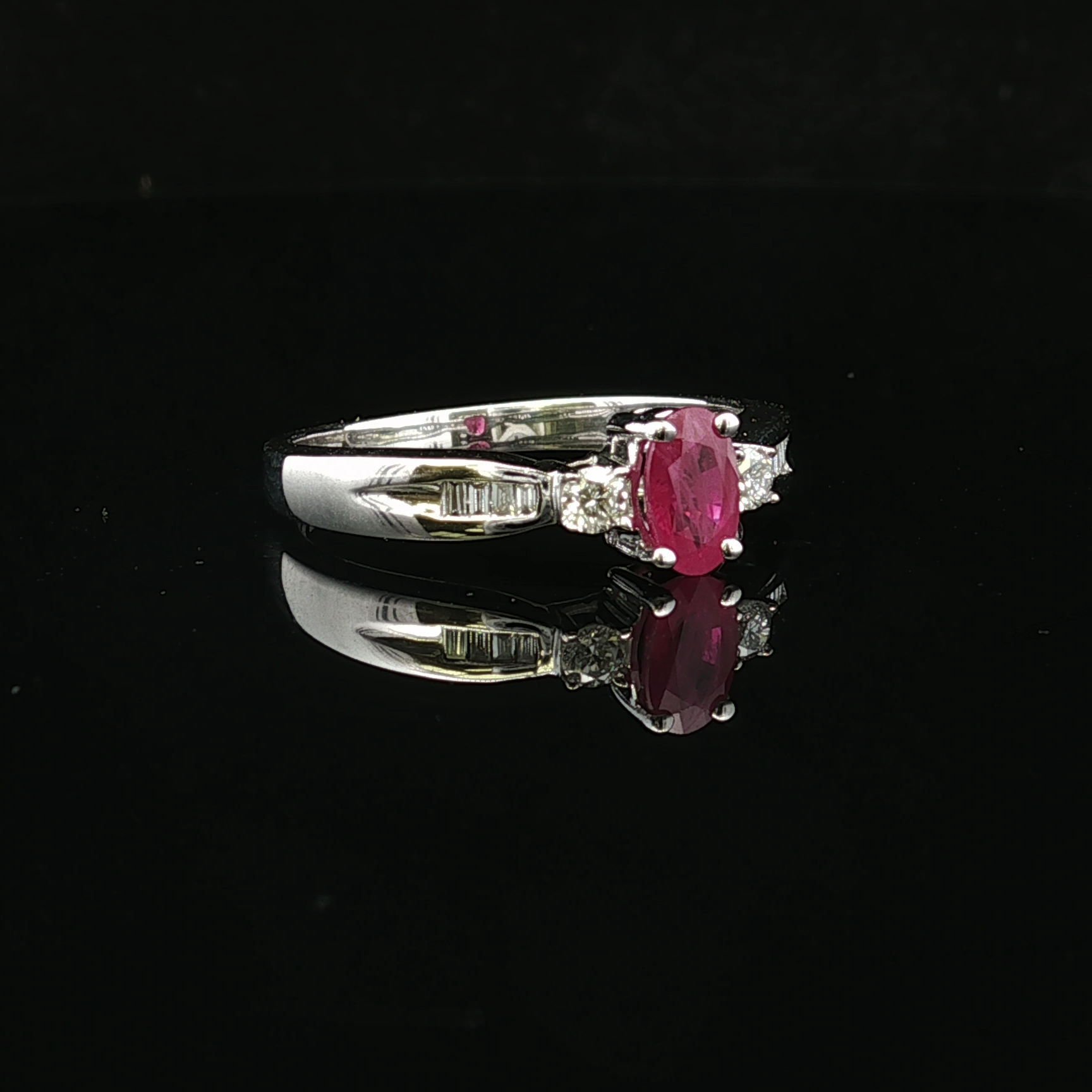 Viola Oval Ruby & Diamond Ring – 14K White Gold
