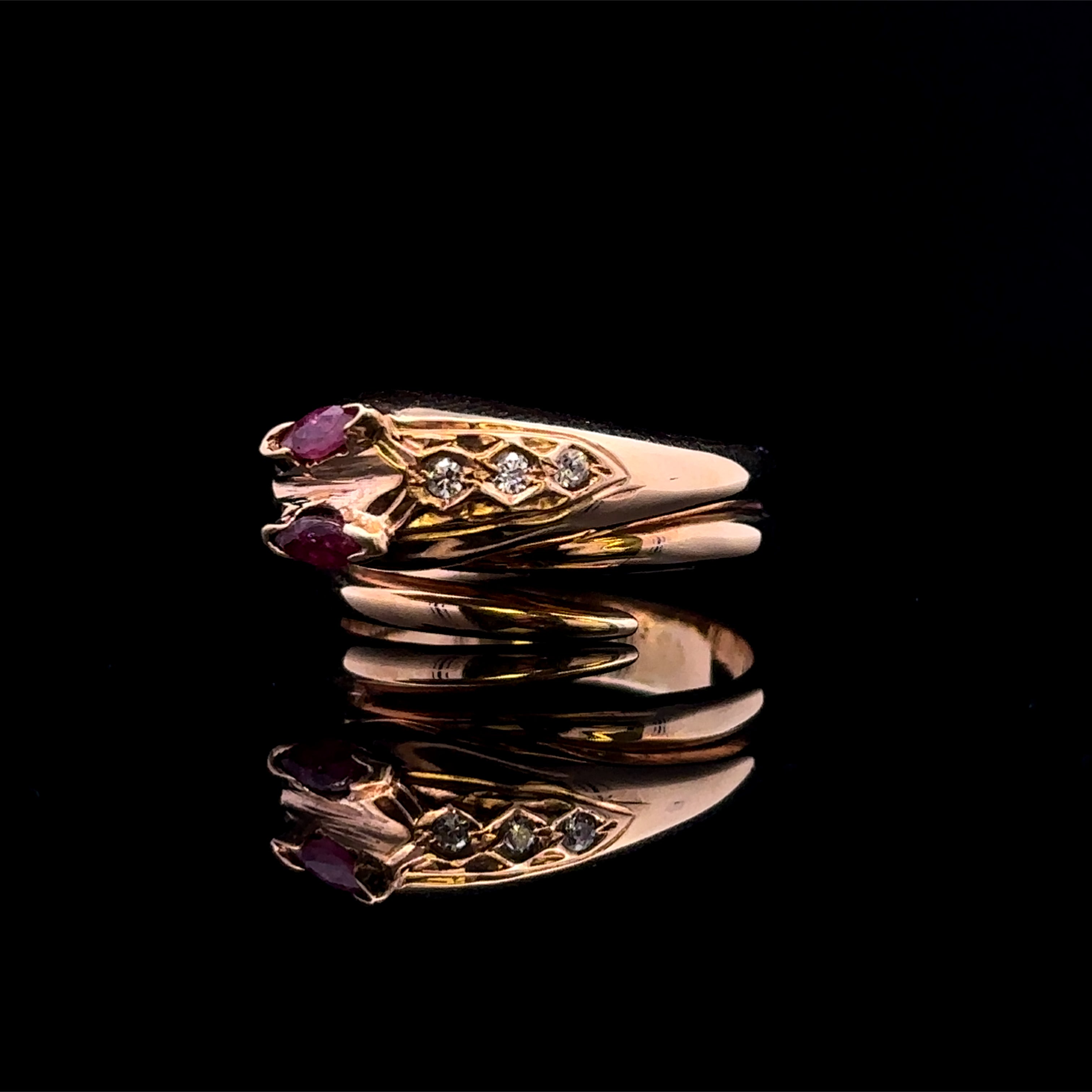 Lea 14K Yellow Gold Snake Ring with Red Glass Stones