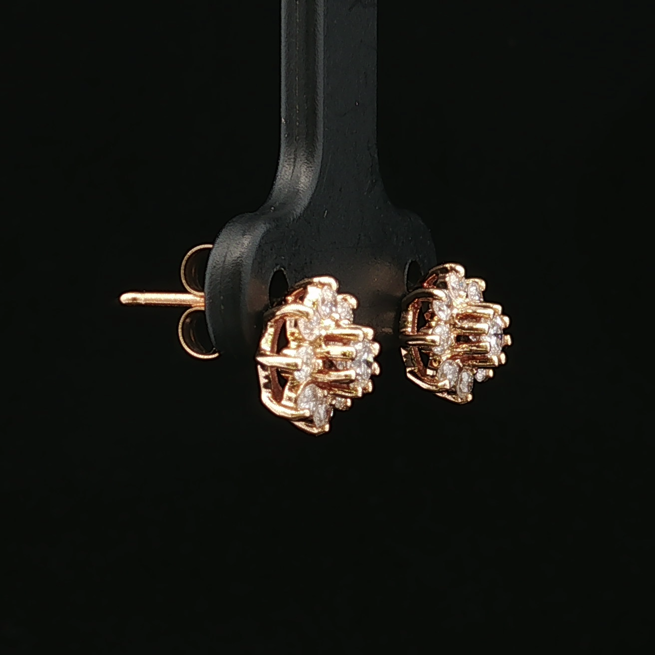 Opala Yellow Gold Diamond Flower Stud Earrings