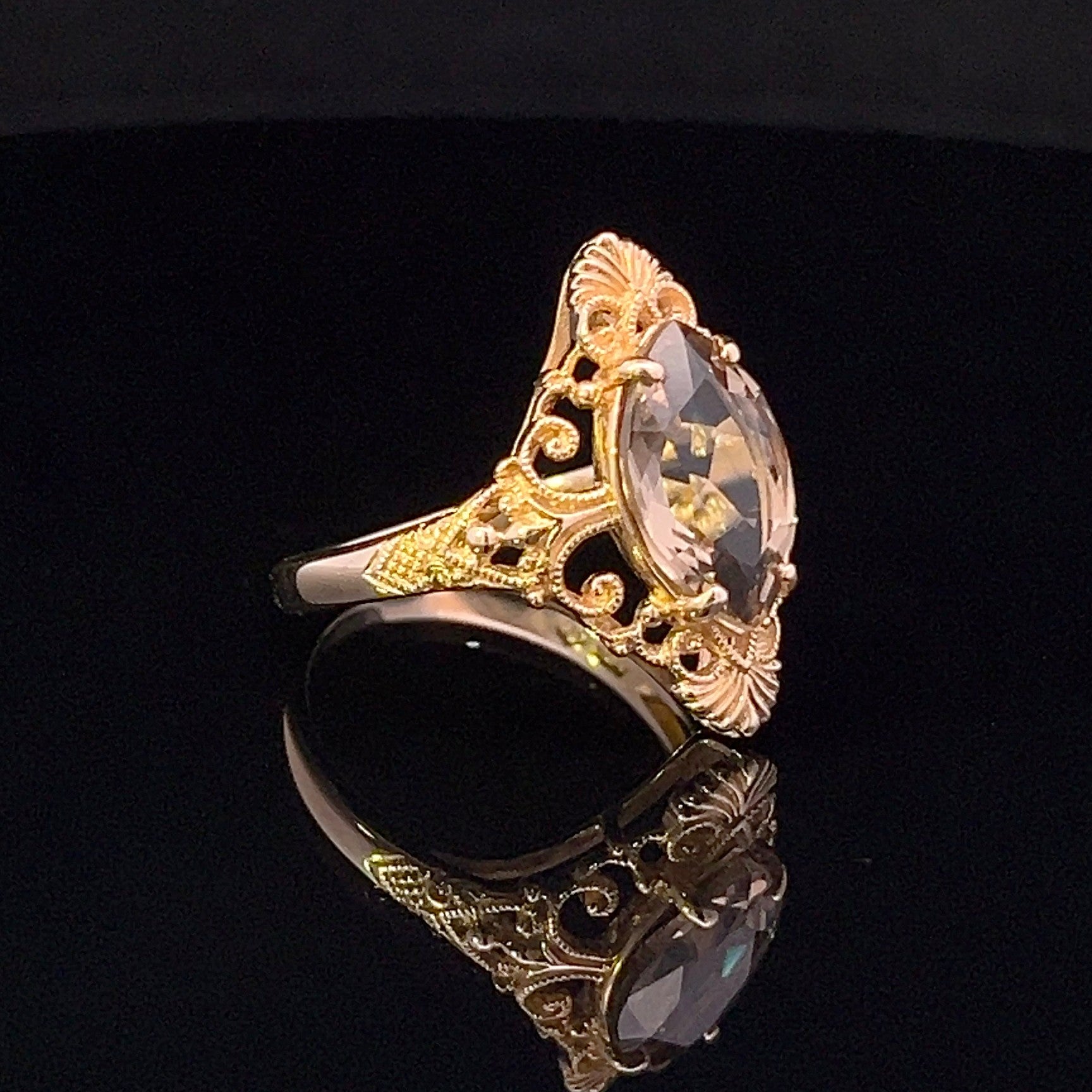 Erin 14KY 2.5CT Marquise Smoky Quartz Filigree Ring