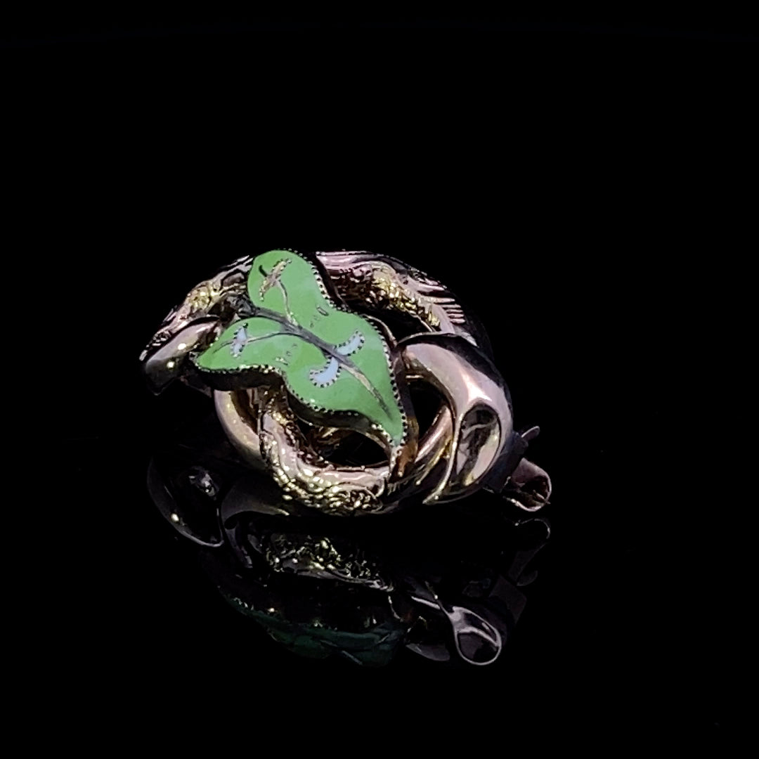 Annika 10KY Small Green Enamel Art Nouveau Pin