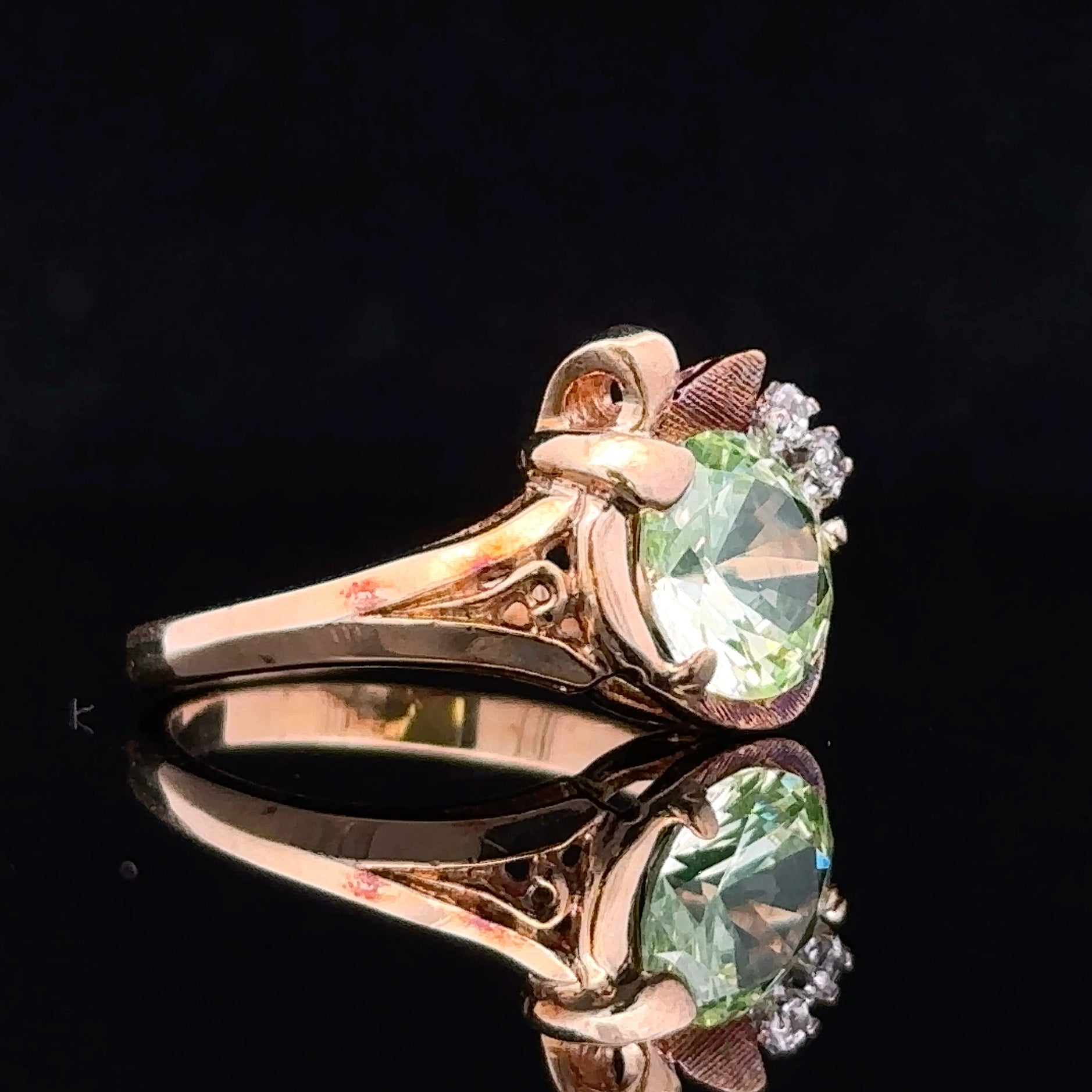 Carmen Yellow 10K Gold Antique Light Green CZ Ring – Size 6.5