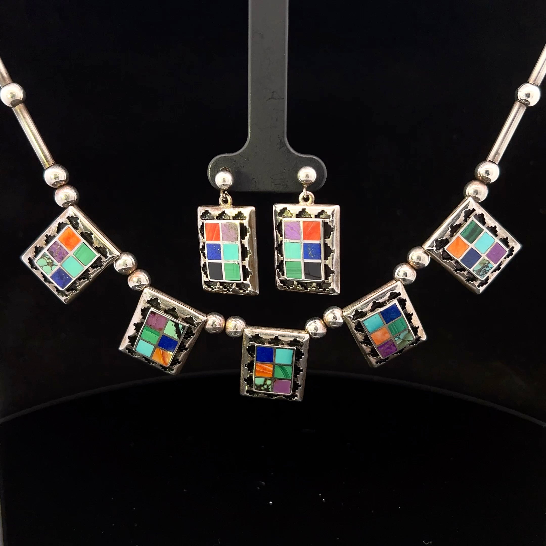 Winona S/S Inlay Stone Southwest Necklace & Earrings Set