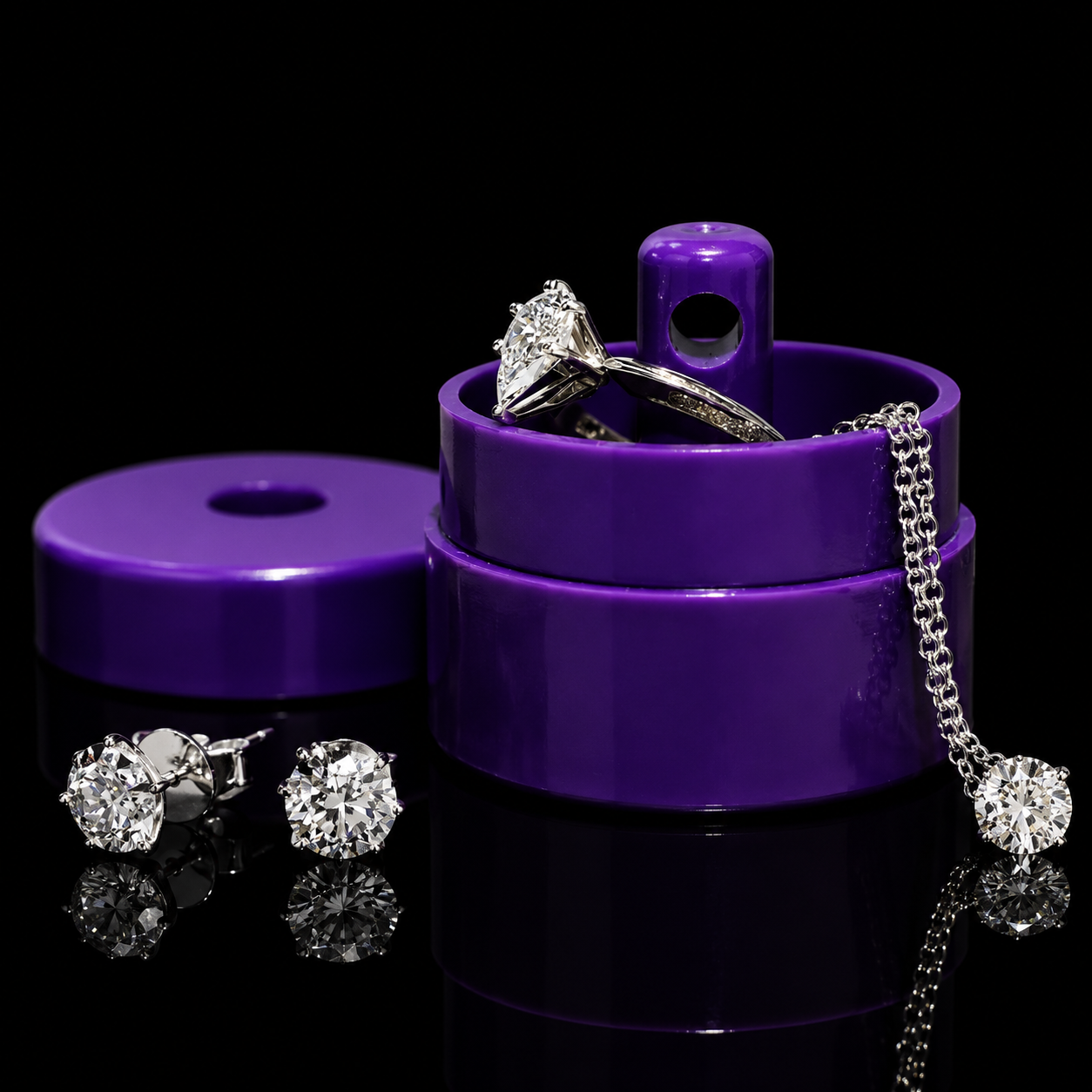 Purple Jewelry Latch Pill Tote | Portable Travel Jewelry Case