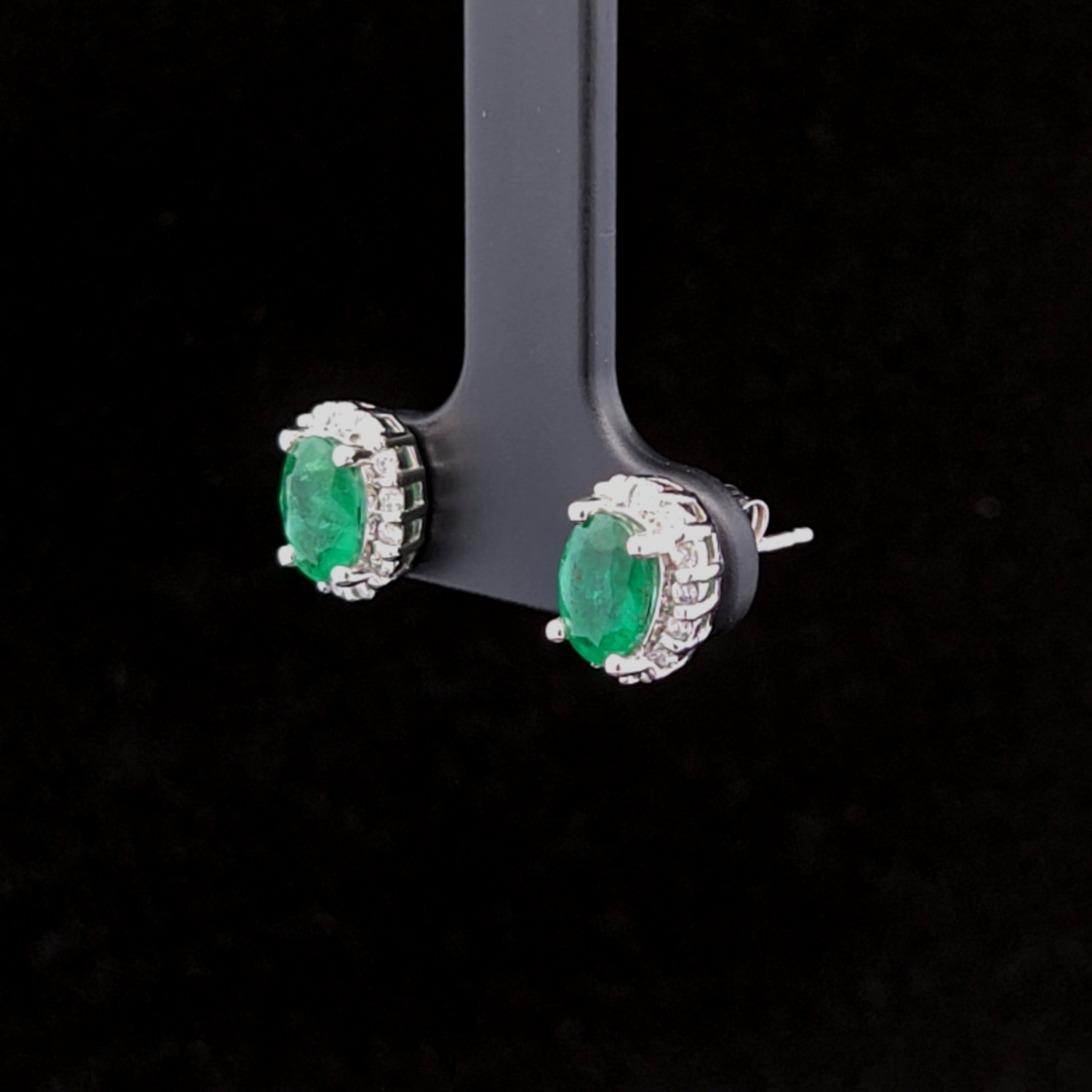 Amelia 10K White Gold 1.5ctw Emerald Earrings with Diamond Halo