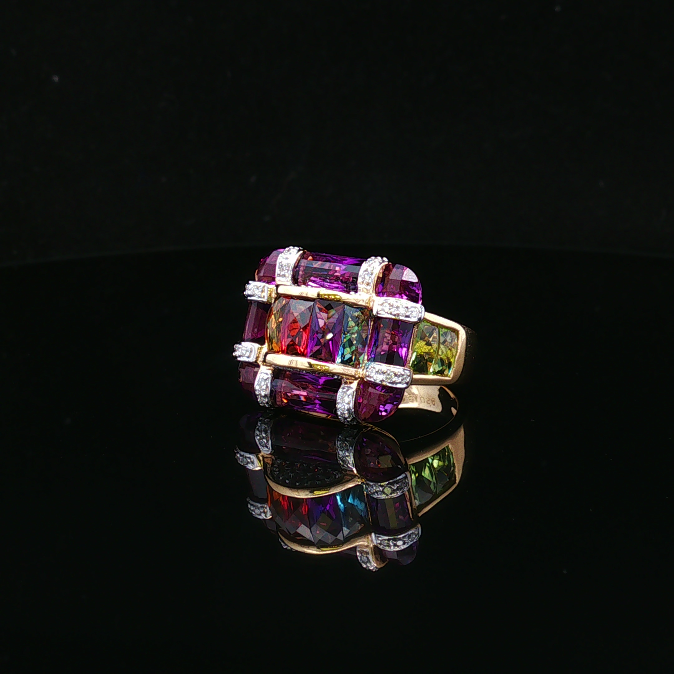 Elowena 18K Two Tone Multi Gemstone & Diamond Ring